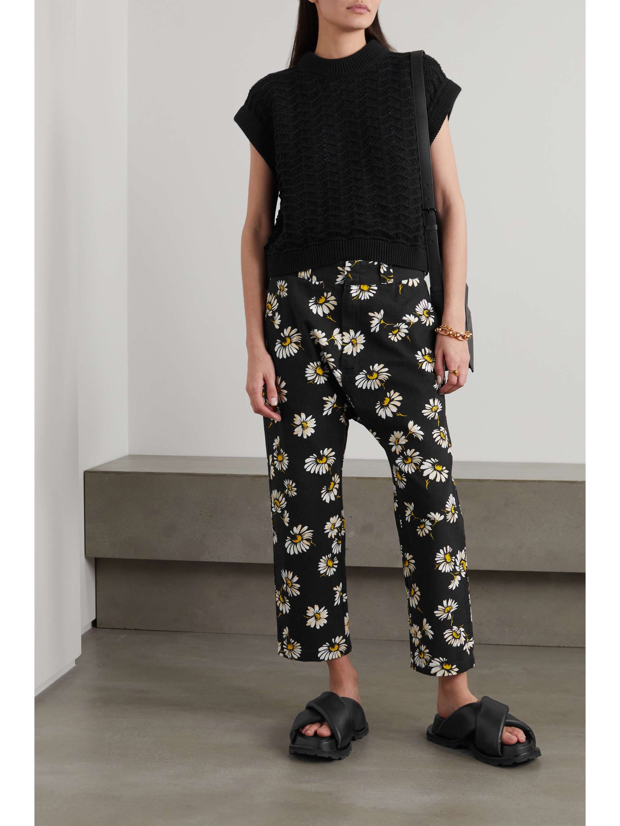 Black Floral-print cotton-canvas 