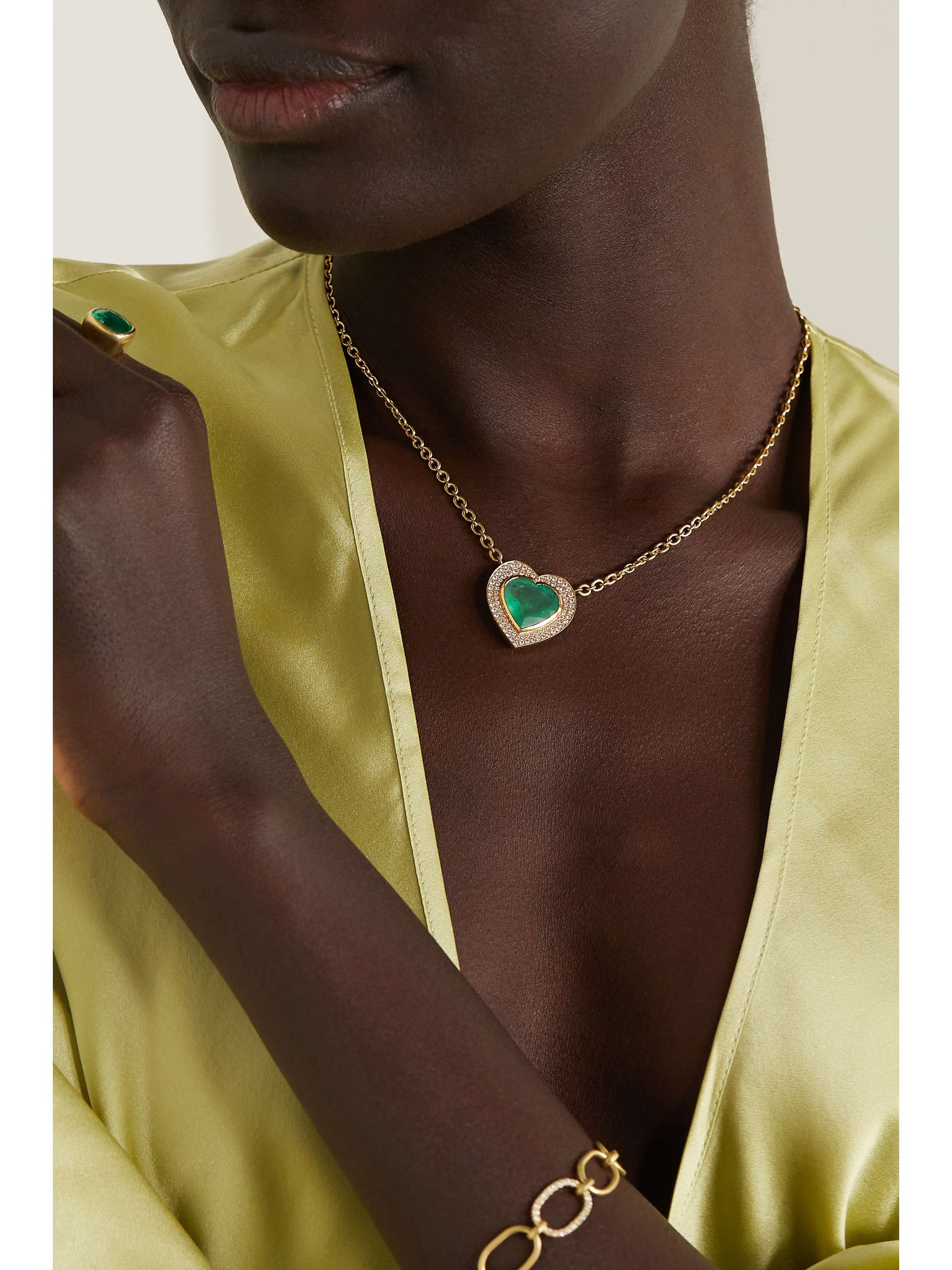 IRENE NEUWIRTH Love 18-karat gold, emerald and diamond necklace