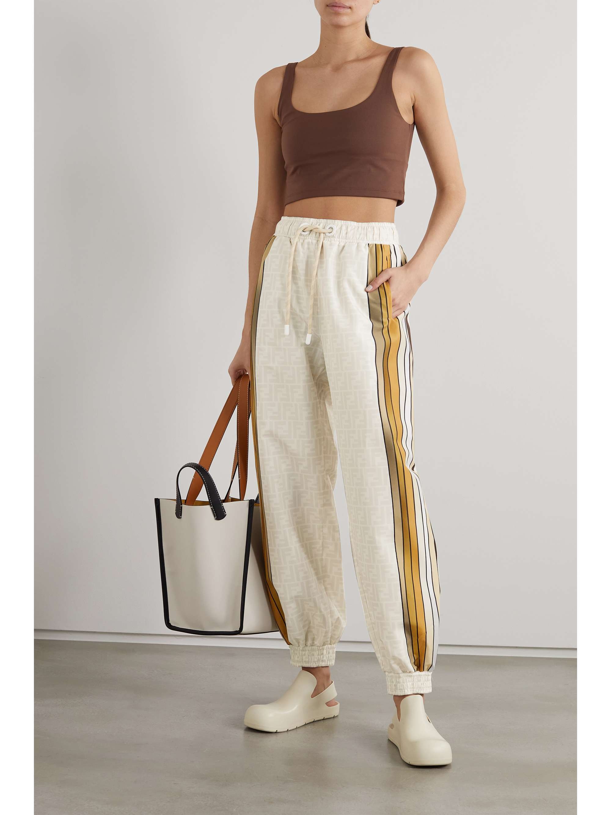 White Printed shell tapered track pants 