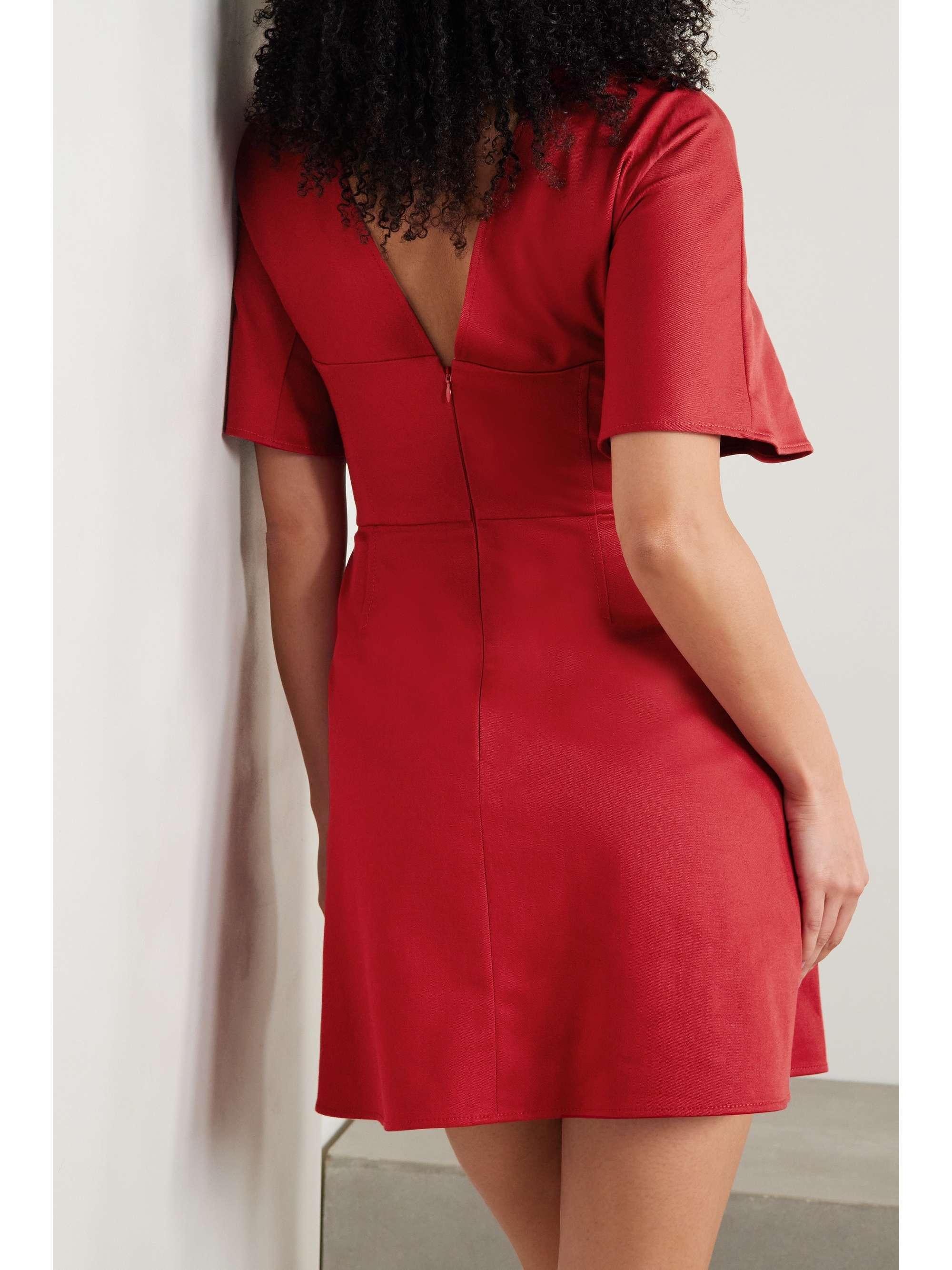 CAROLINA HERRERA 缩褶棉质混纺斜纹布迷你连衣裙