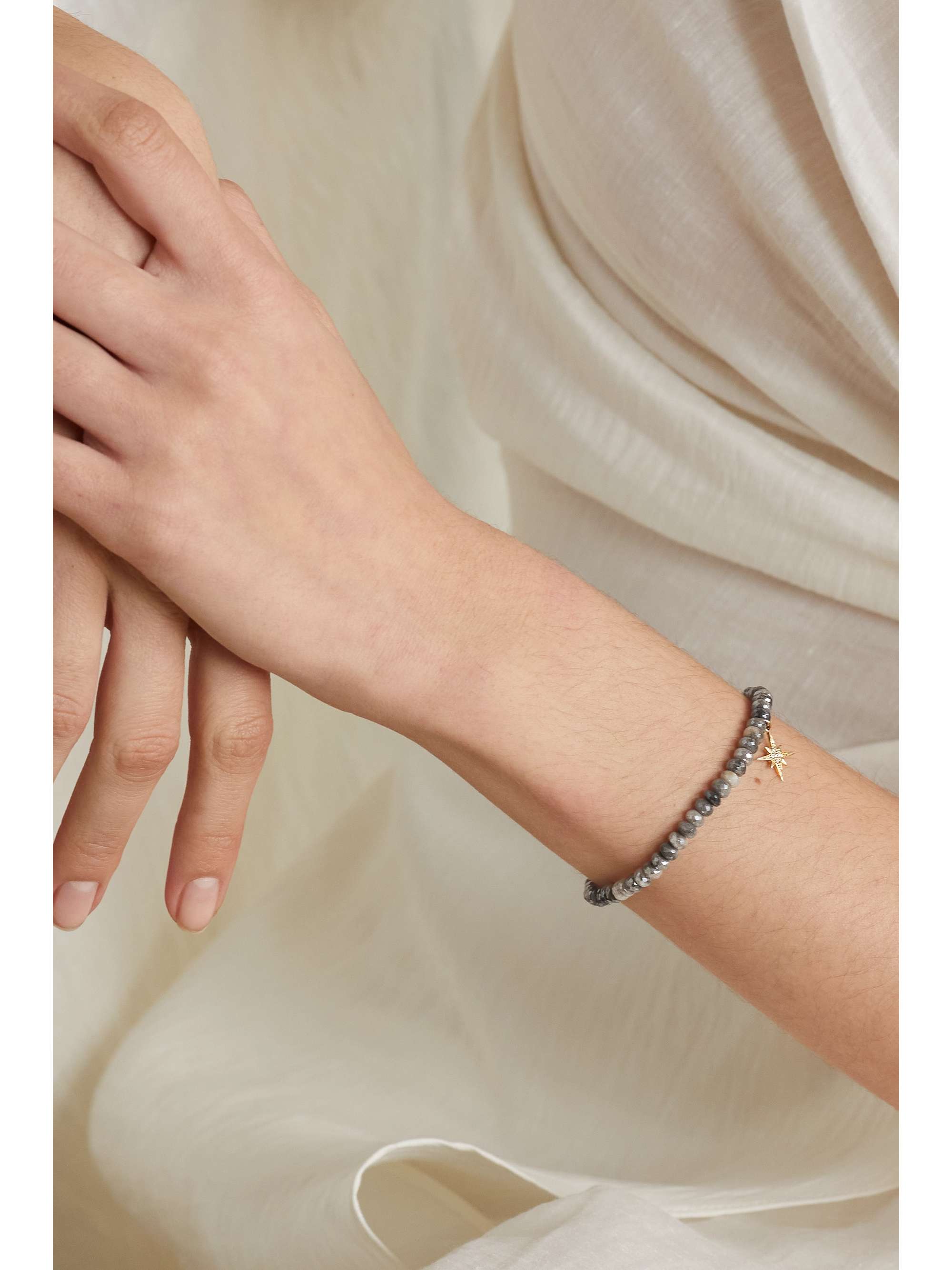 SYDNEY EVAN Small Starburst 14-karat gold, silverite and diamond bracelet