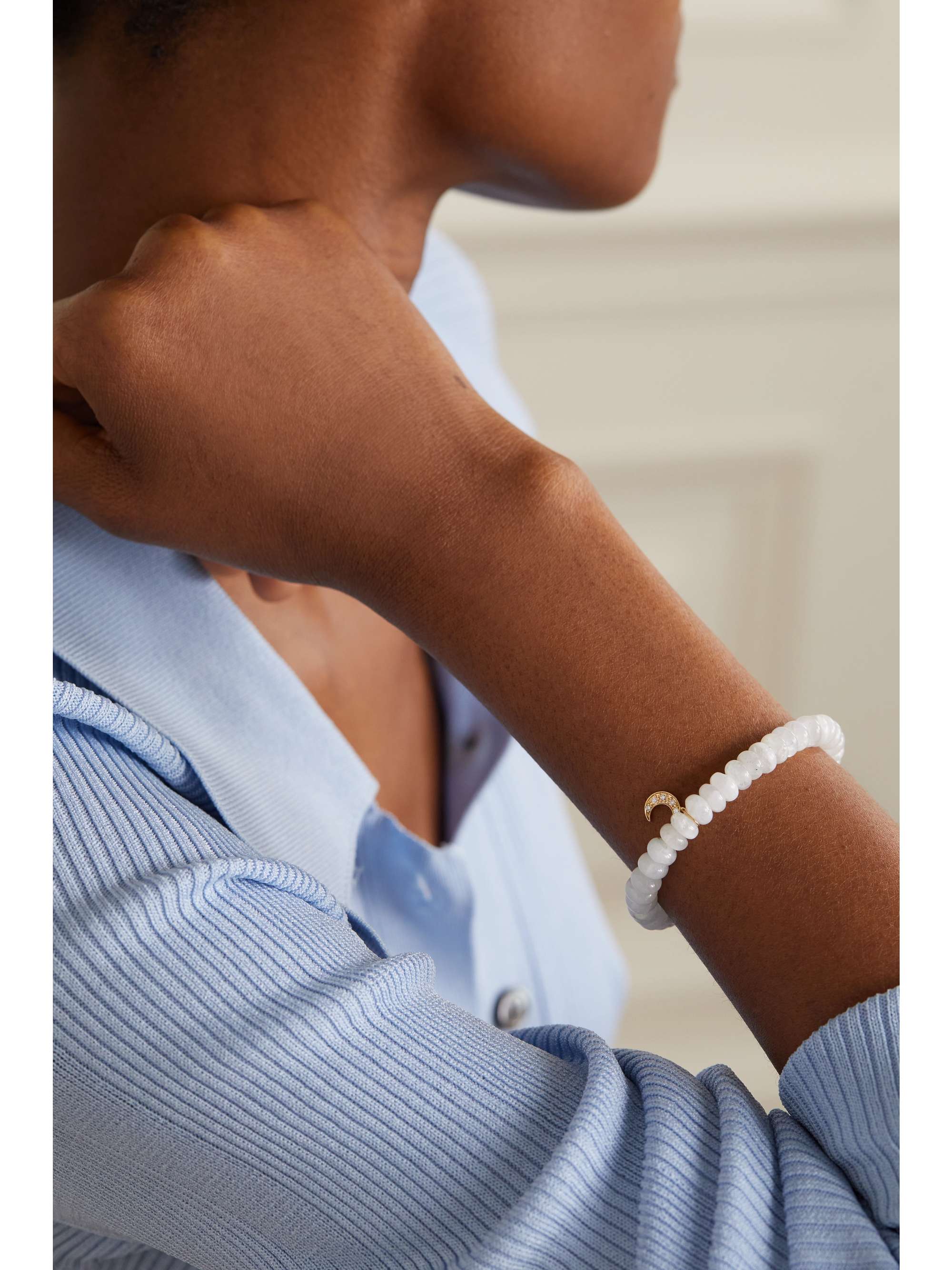 SYDNEY EVAN Star 14-karat gold, moonstone and diamond bracelet