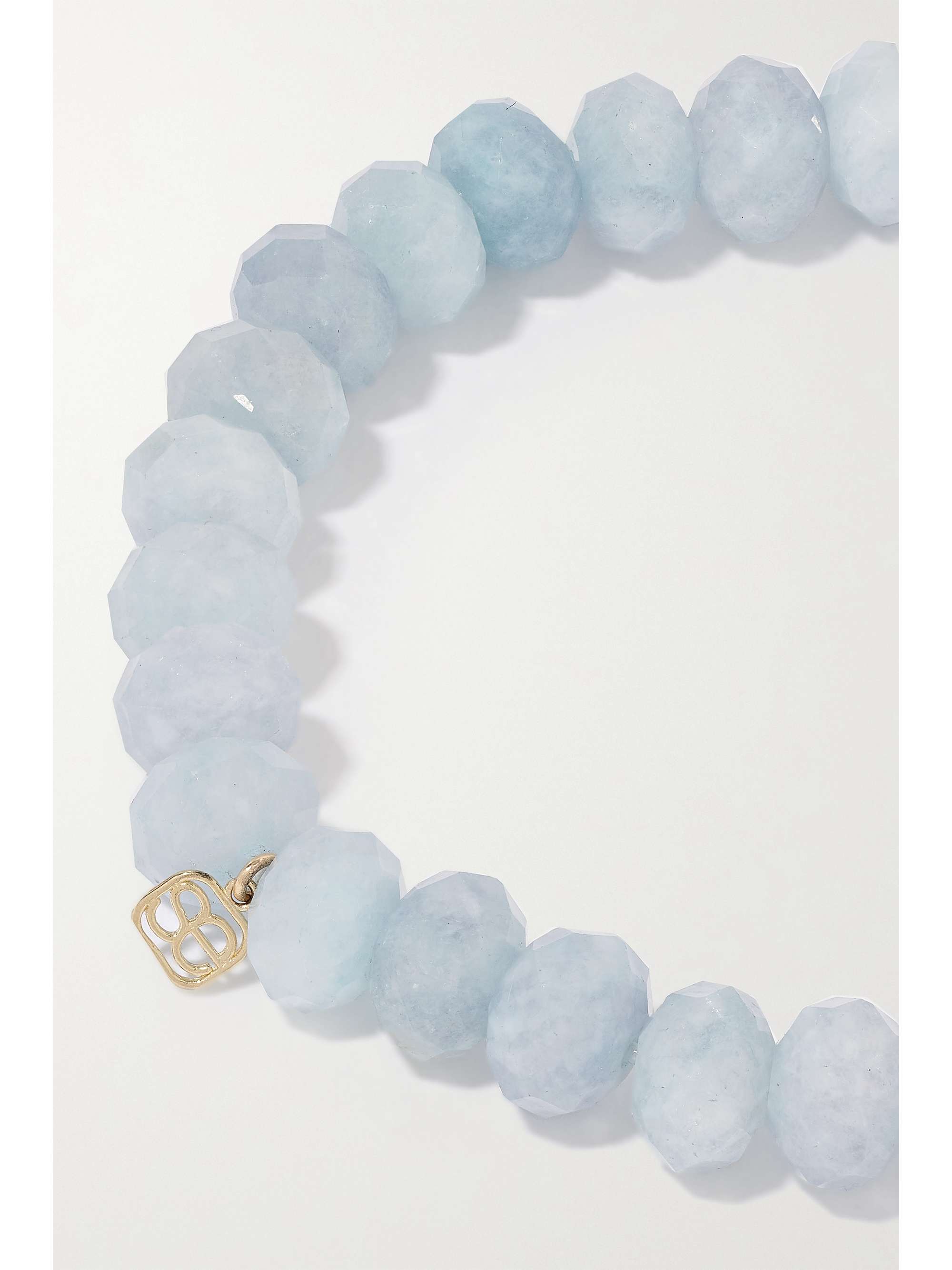 SYDNEY EVAN Medium Monstera Leaf 14-karat gold, aquamarine and diamond bracelet