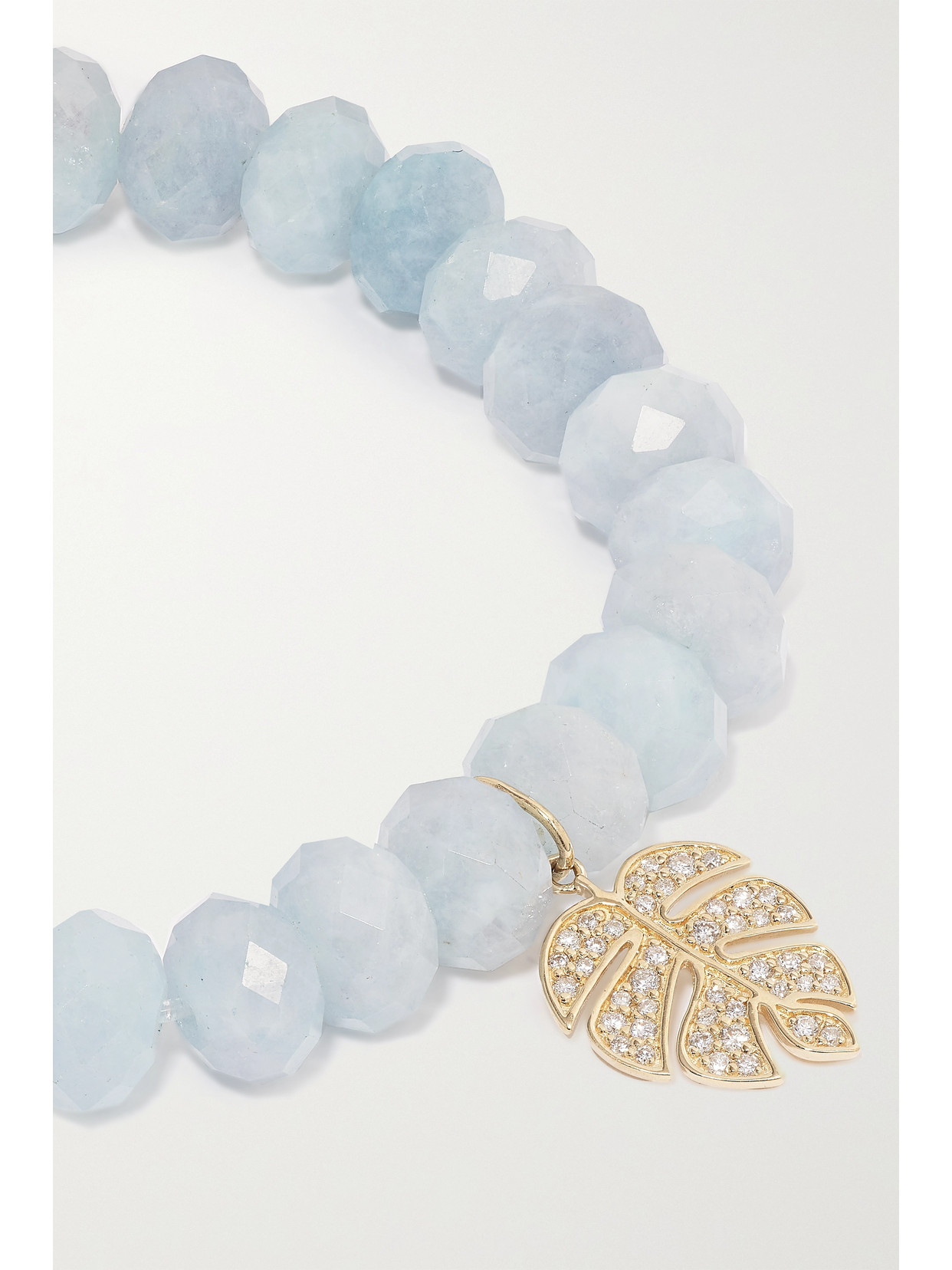 Sydney Evan Medium Monstera Leaf 14-karat Gold, Aquamarine And Diamond Bracelet In Gold