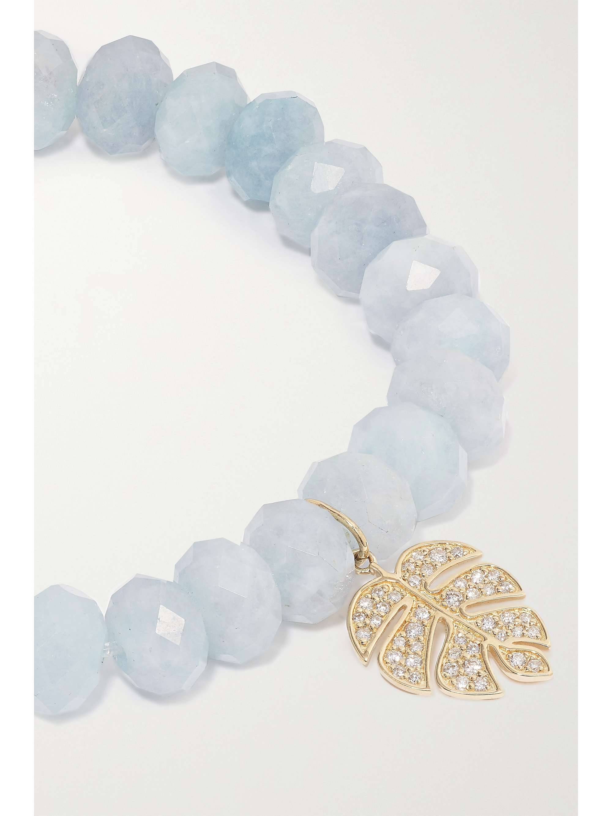 SYDNEY EVAN Medium Monstera Leaf 14-karat gold, aquamarine and diamond bracelet