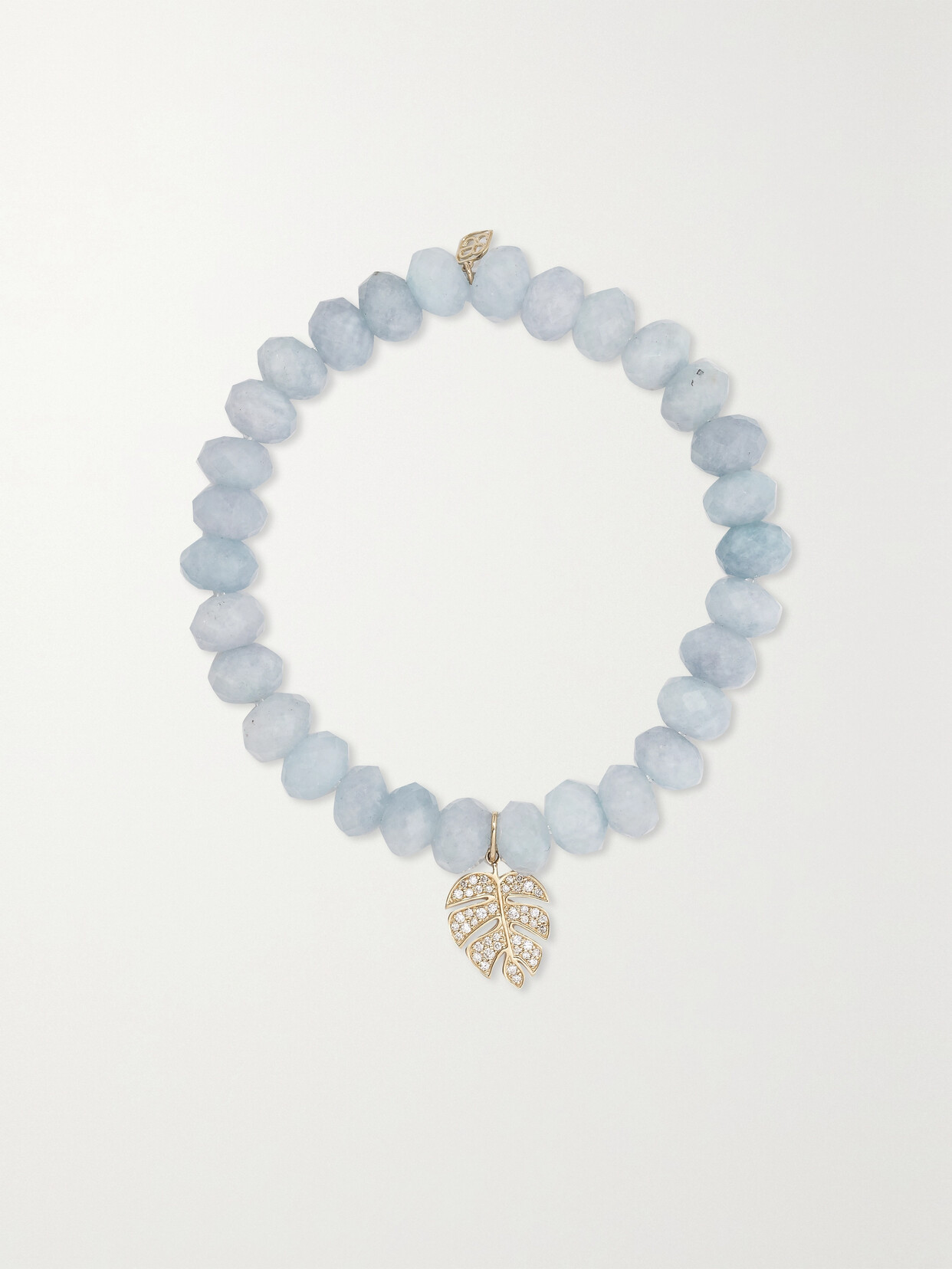 Sydney Evan Medium Monstera Leaf 14-karat Gold, Aquamarine And Diamond Bracelet