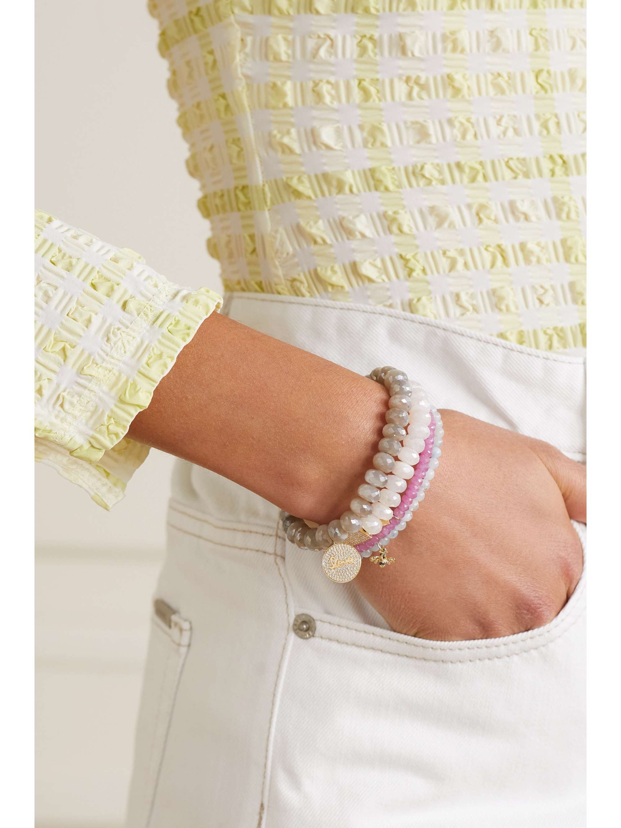 SYDNEY EVAN Large Sand Dollar 14-karat gold, moonstone and diamond bracelet