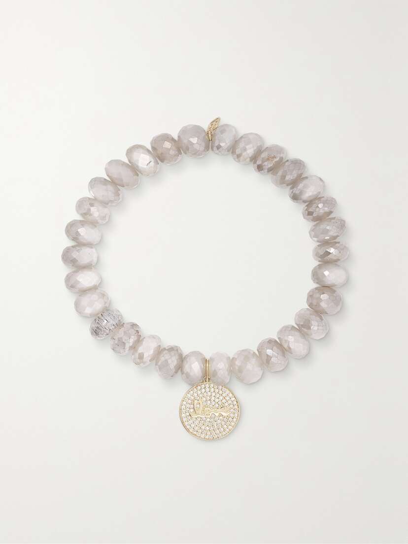 Sydney Evan Love Script 14-karat Gold, Moonstone And Diamond Bracelet