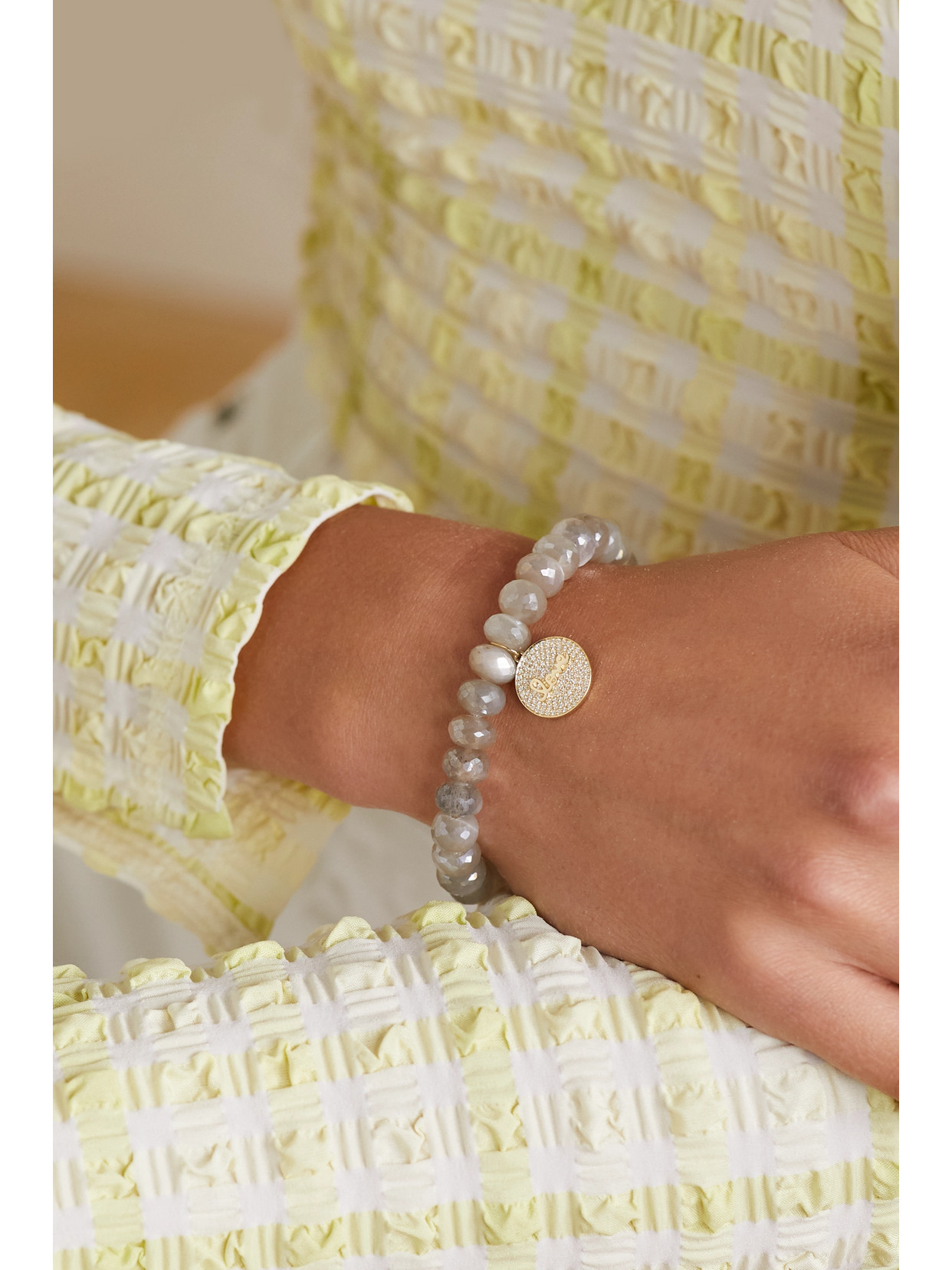 Sydney Evan Love Script 14-karat Gold, Moonstone And Diamond Bracelet In Gold