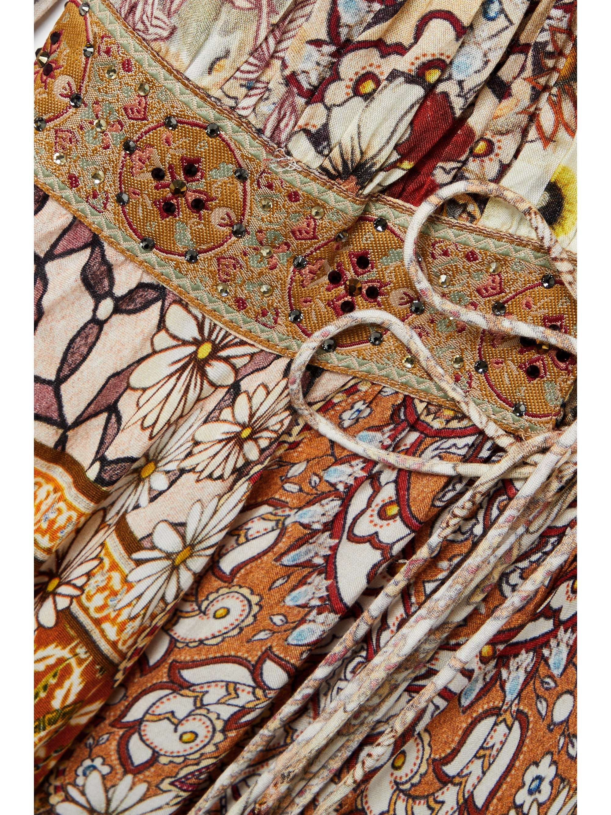 CAMILLA Tie-detailed embellished printed woven maxi dress