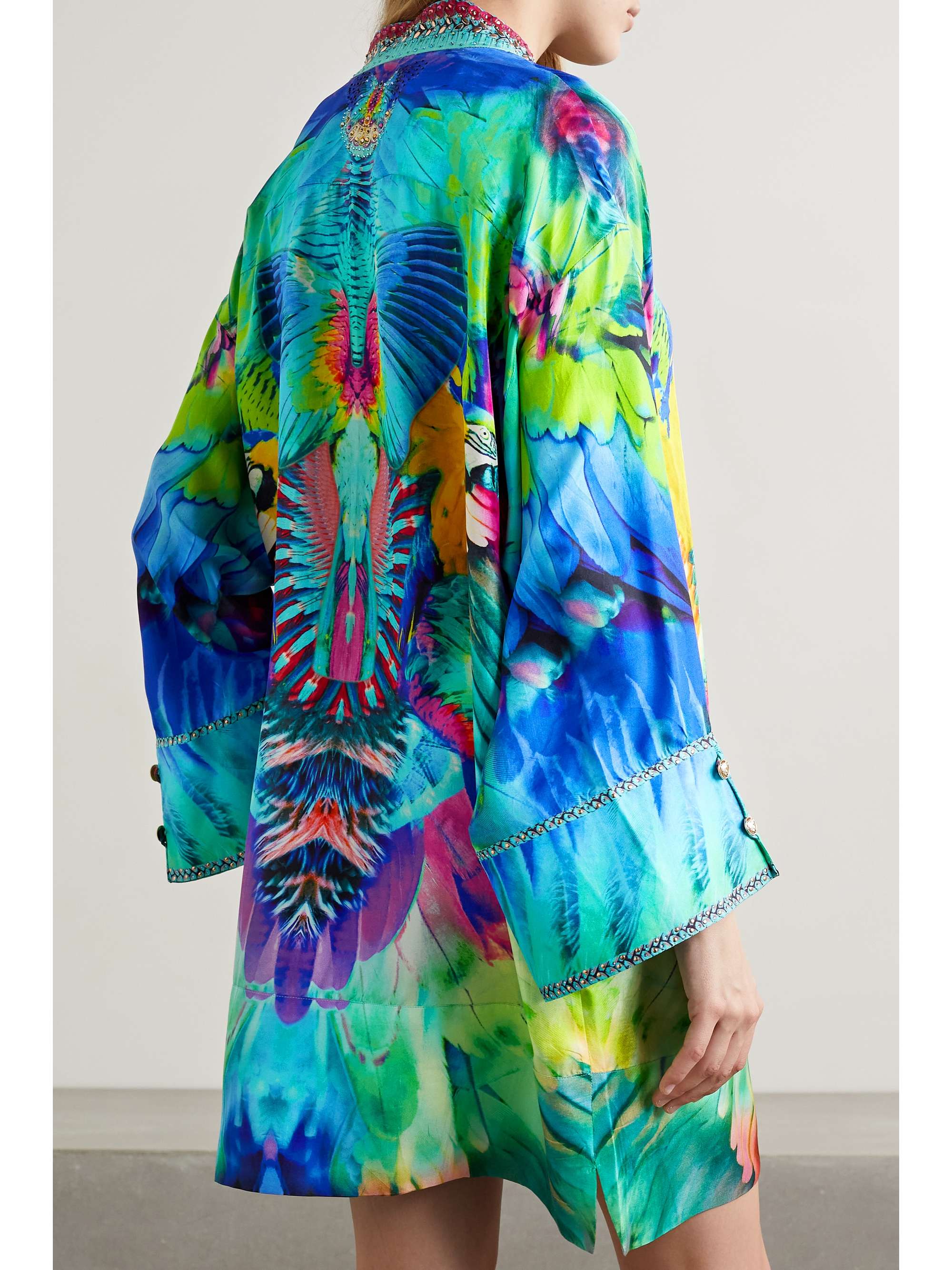 CAMILLA Crystal-embellished printed silk-satin mini dress
