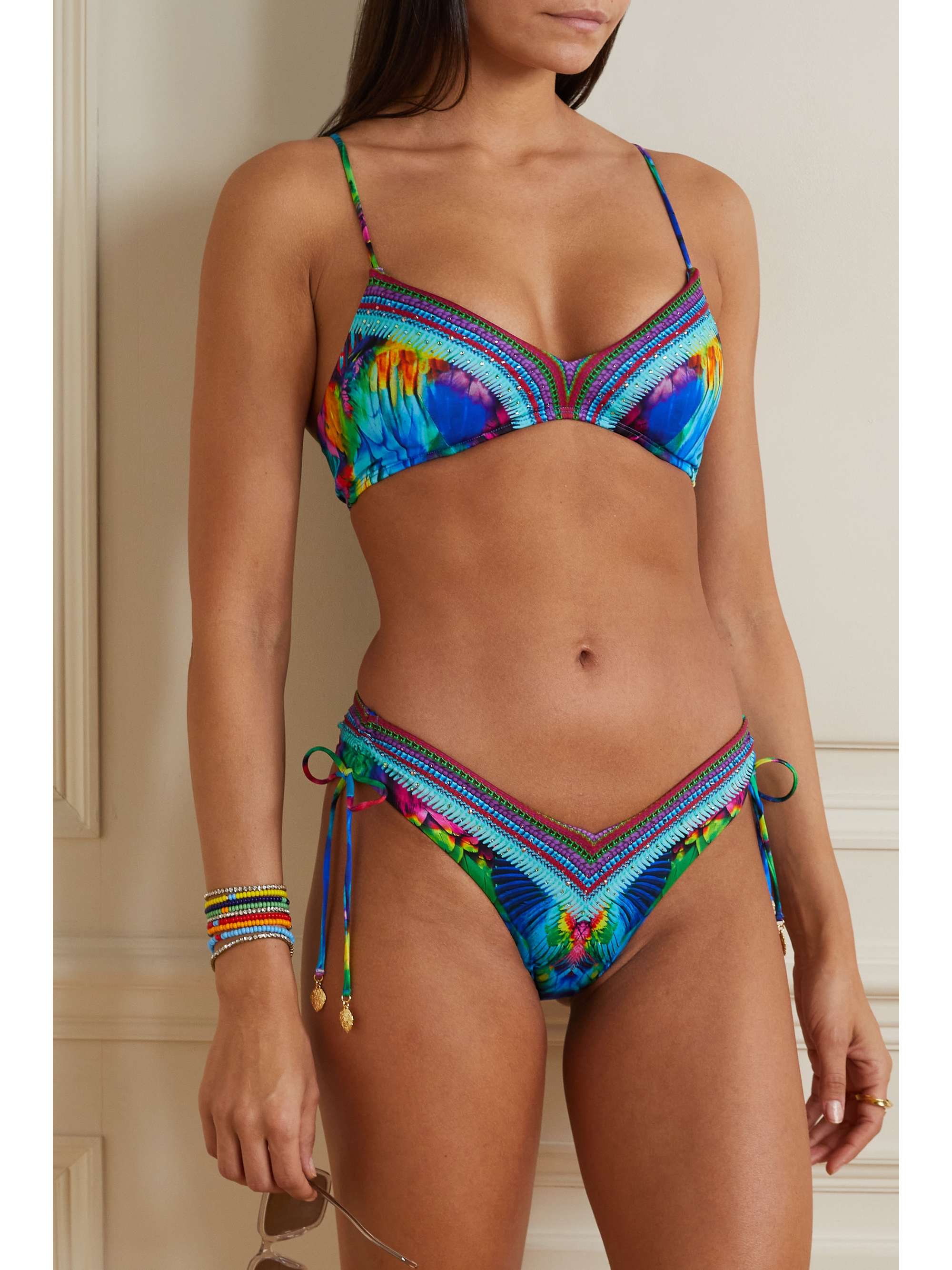 CAMILLA Crystal-embellished printed recycled bikini briefs
