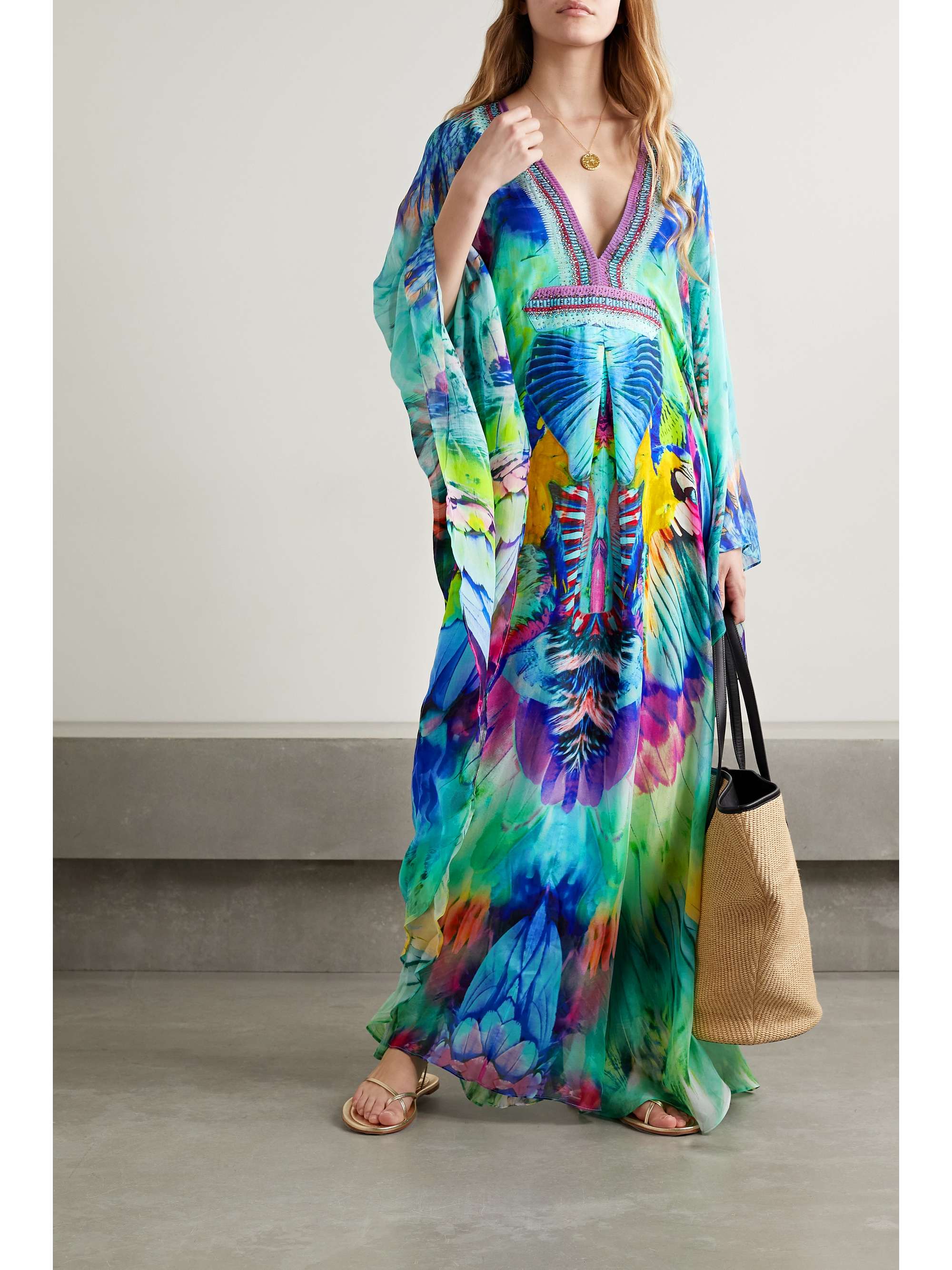 CAMILLA Crystal-embellished printed silk crepe de chine kaftan