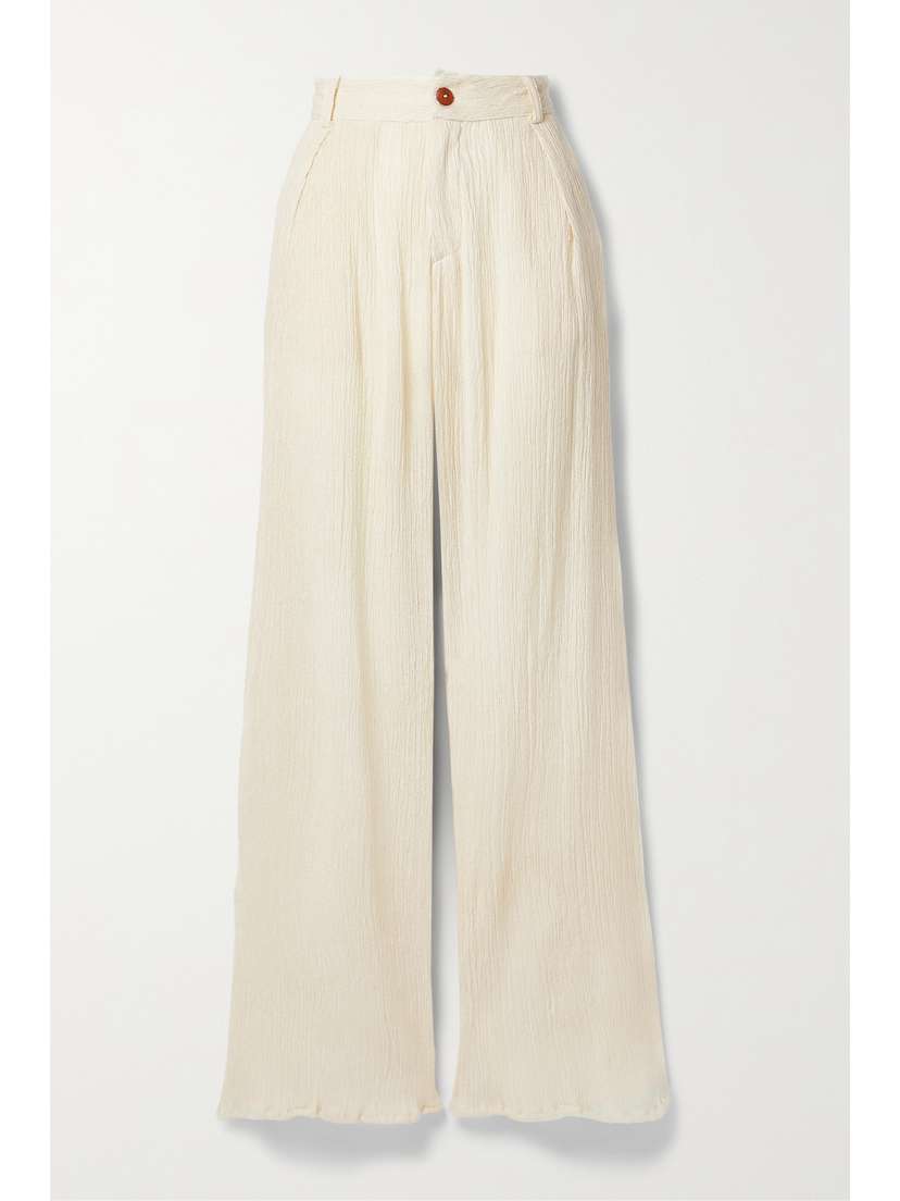 Savannah Morrow The Label Hali Crinkled Silk And Bamboo-blend Straight-leg Pants - xx large