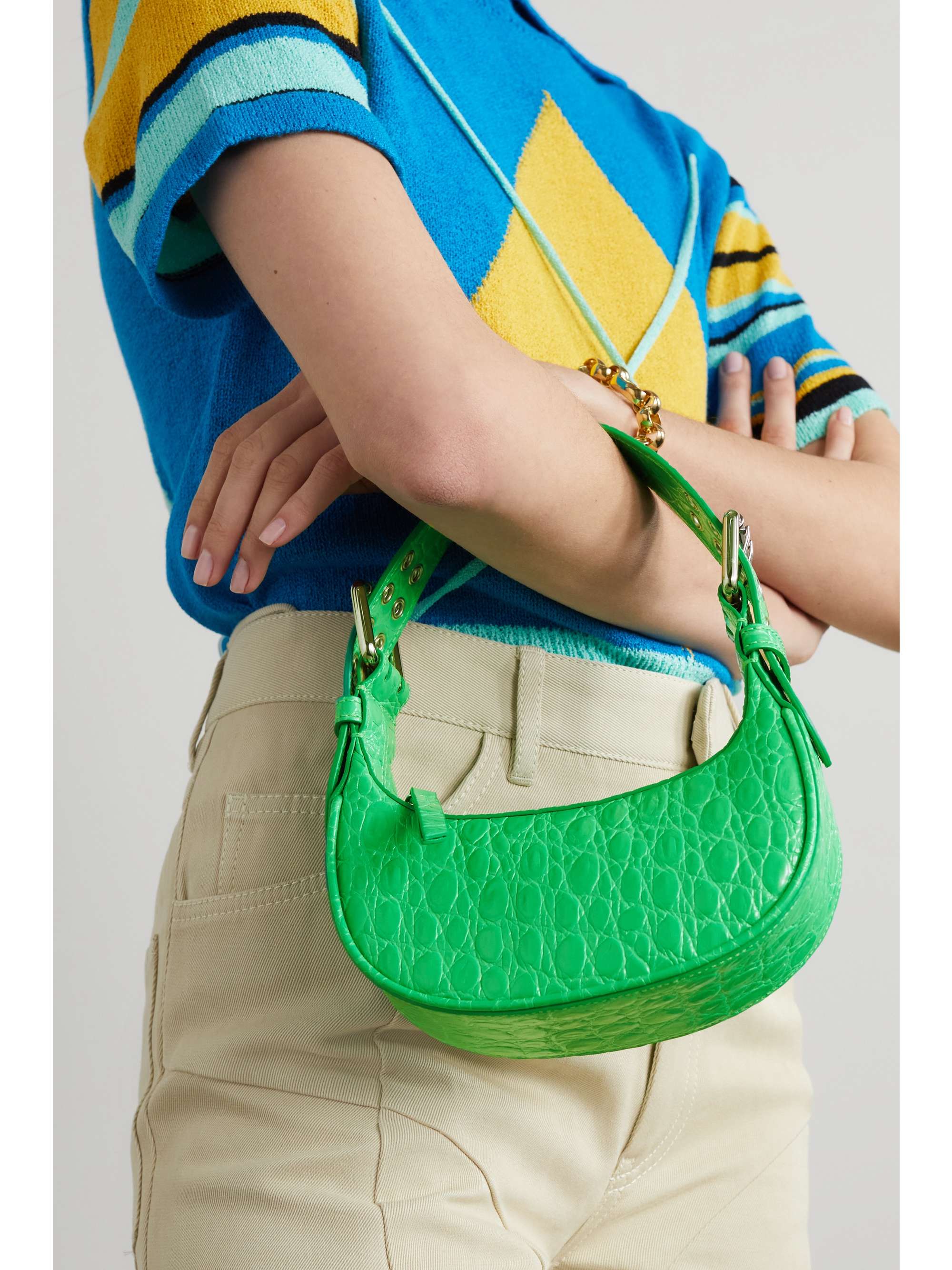 BY FAR Mini Soho croc-effect leather shoulder bag