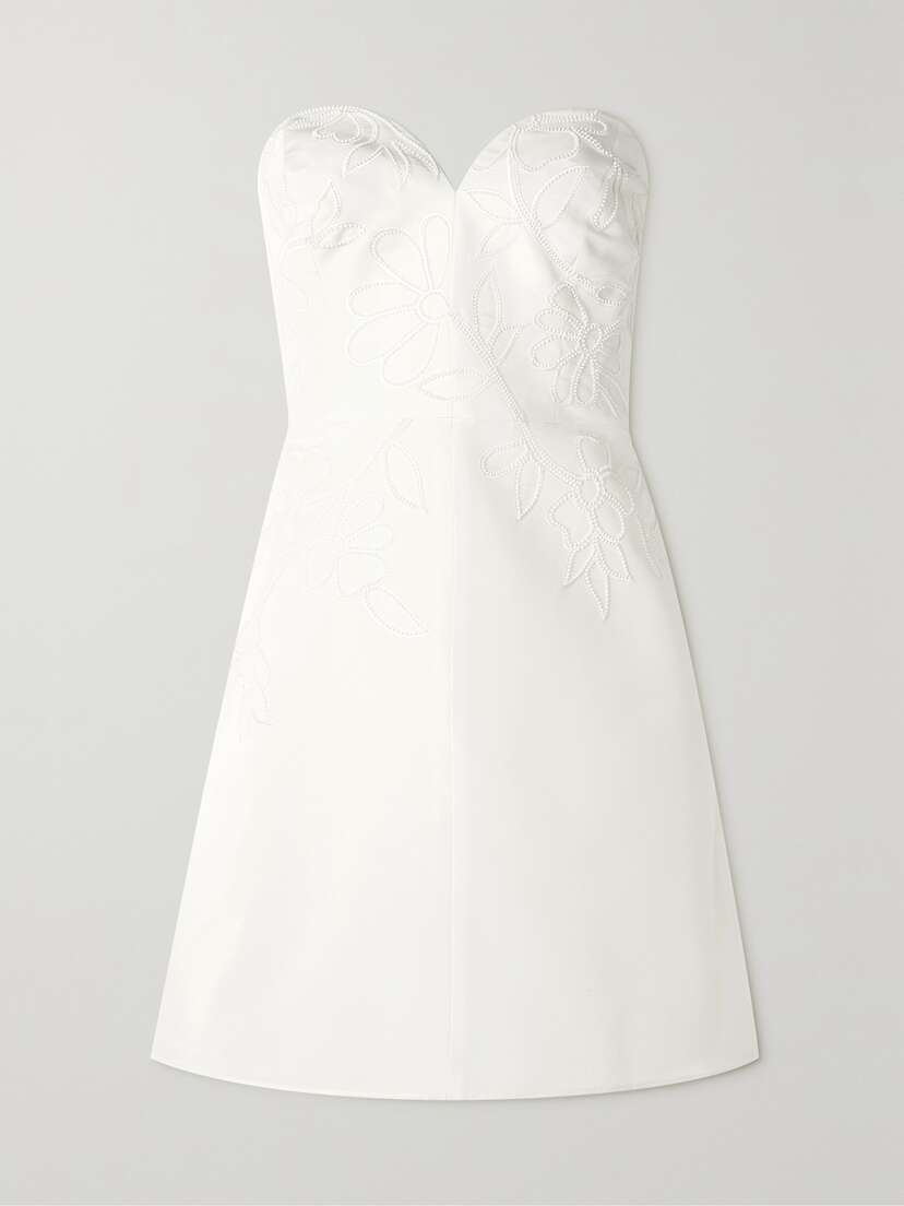 Carolina Herrera Strapless Bead-embellished Silk-faille Mini Dress