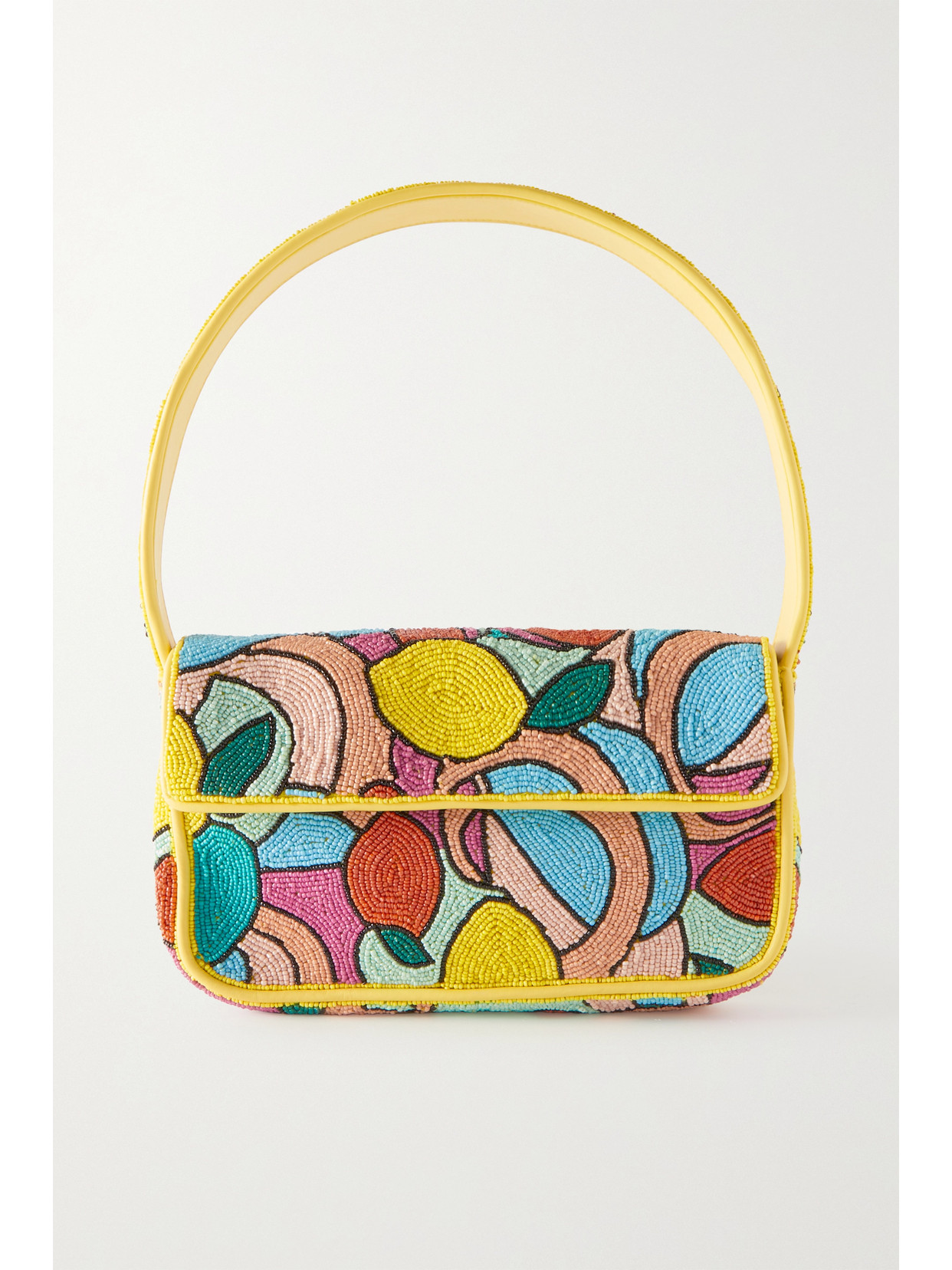 Staud Tommy Leather-trimmed Beaded Satin Shoulder Bag In Yellow