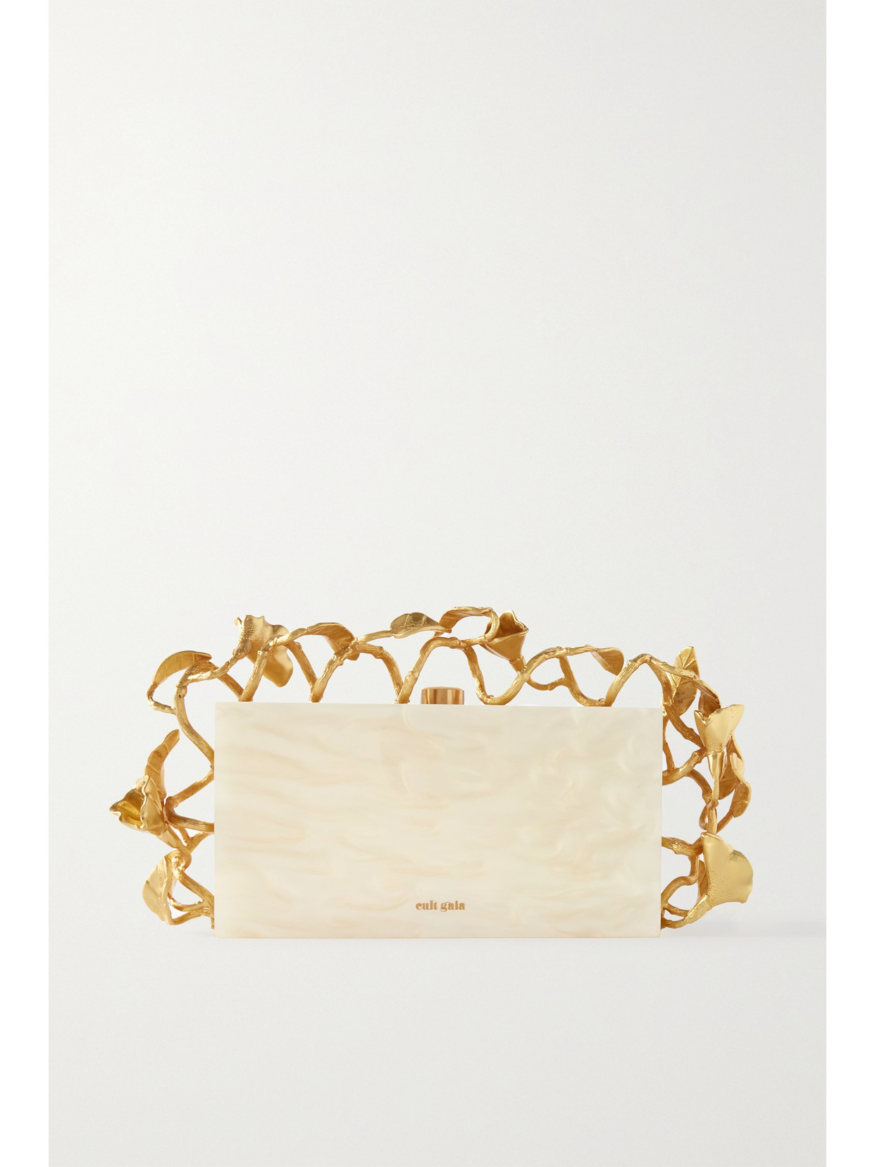 Cult Gaia Fana Marbled Acrylic And Gold-tone Clutch In Ivory