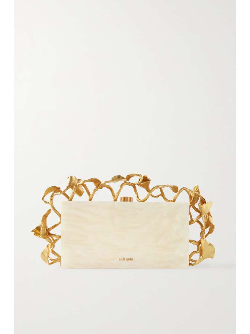 Cult Gaia Fana Marbled Acrylic And Gold-tone Clutch