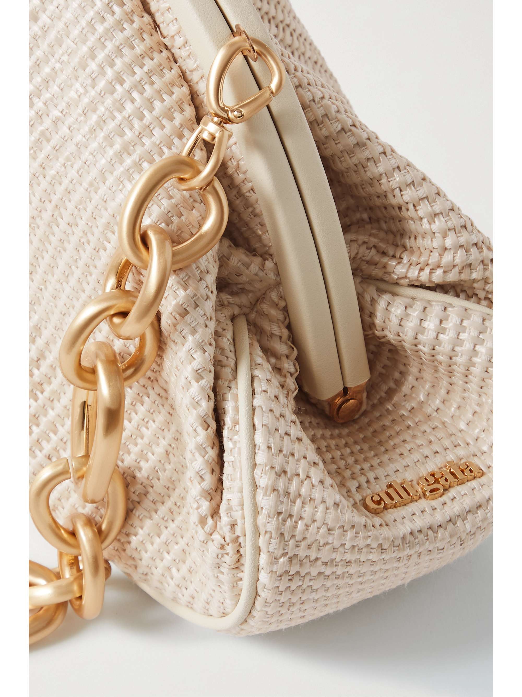 CULT GAIA Anna leather-trimmed woven raffia shoulder bag