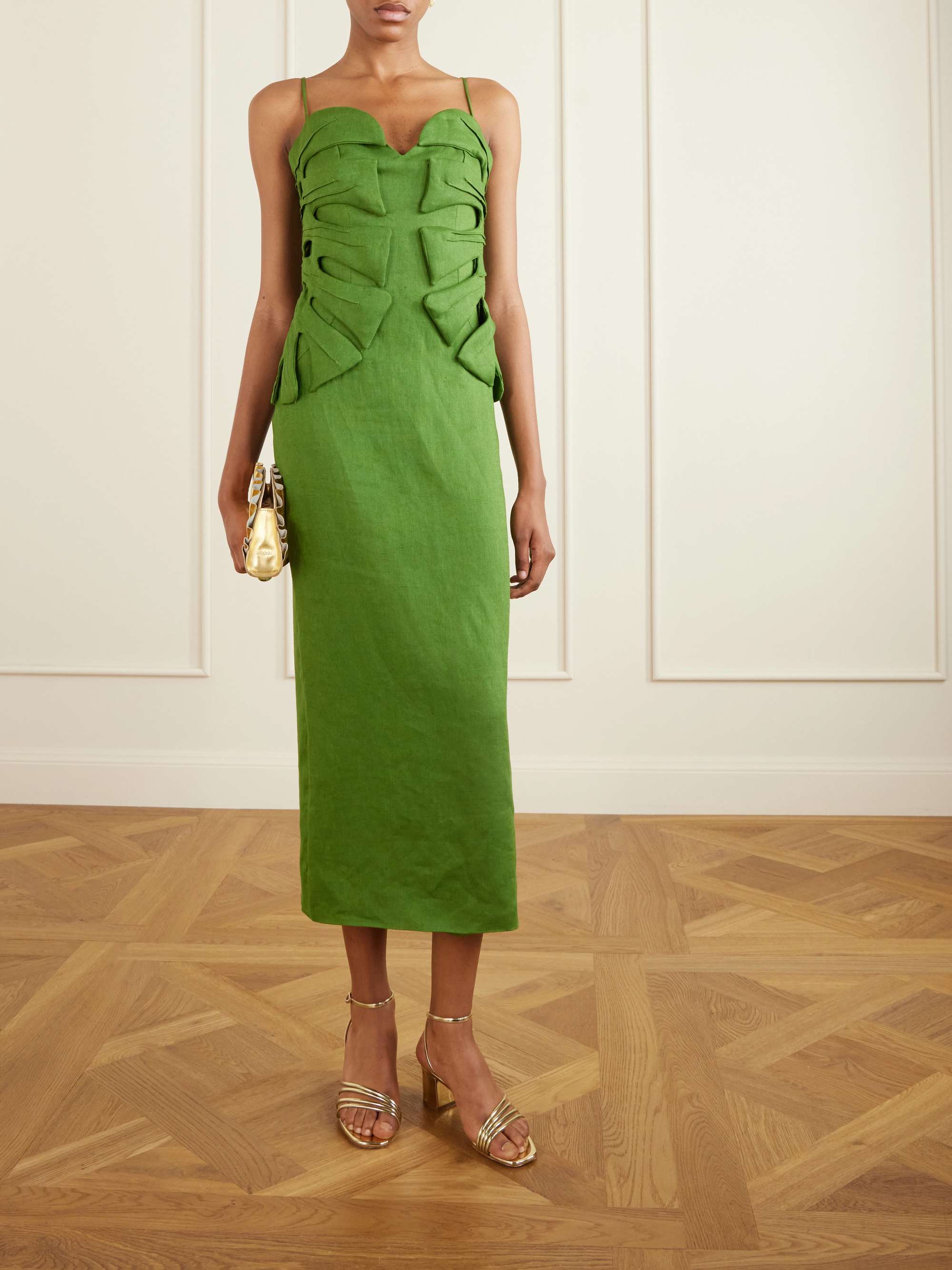 CULT GAIA Nala ruched metallic leather clutch