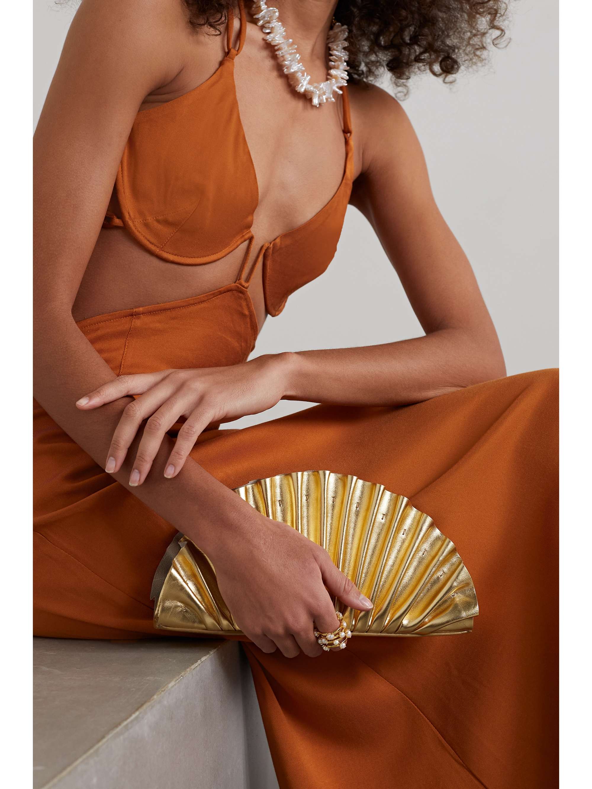 CULT GAIA Nala ruched metallic leather clutch