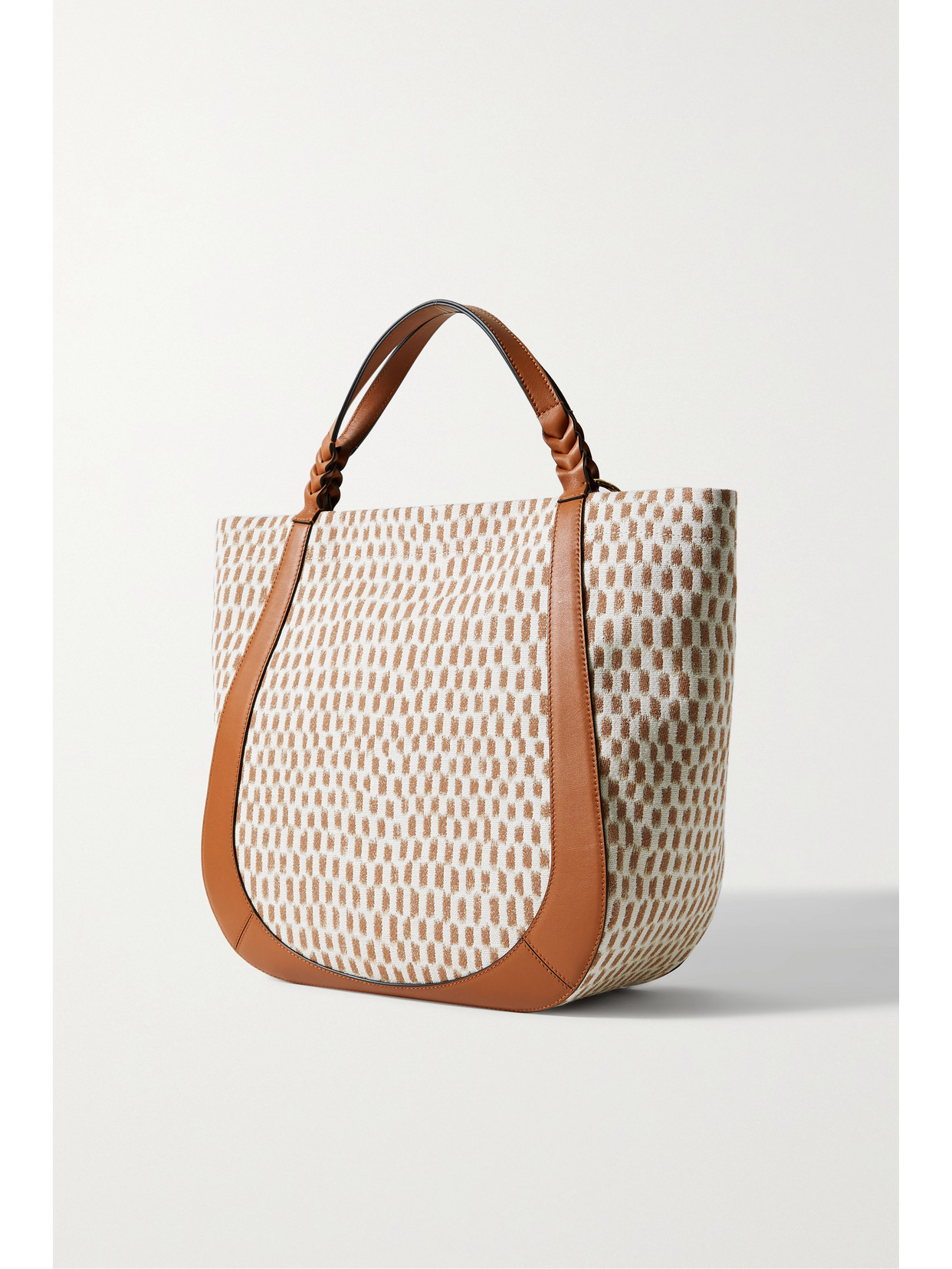 ULLA JOHNSON ALBERS LEATHER-TRIMMED COTTON-JACQUARD TOTE
