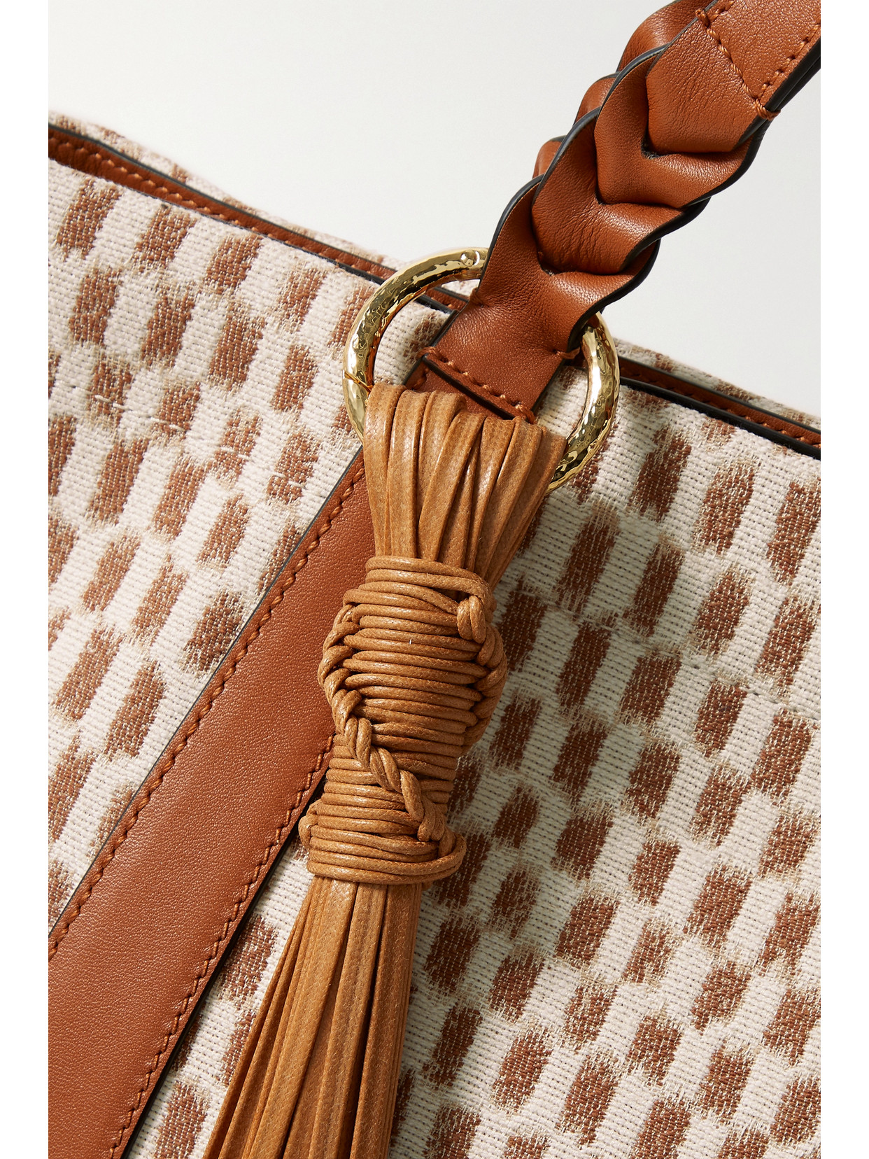 ULLA JOHNSON ALBERS LEATHER-TRIMMED COTTON-JACQUARD TOTE