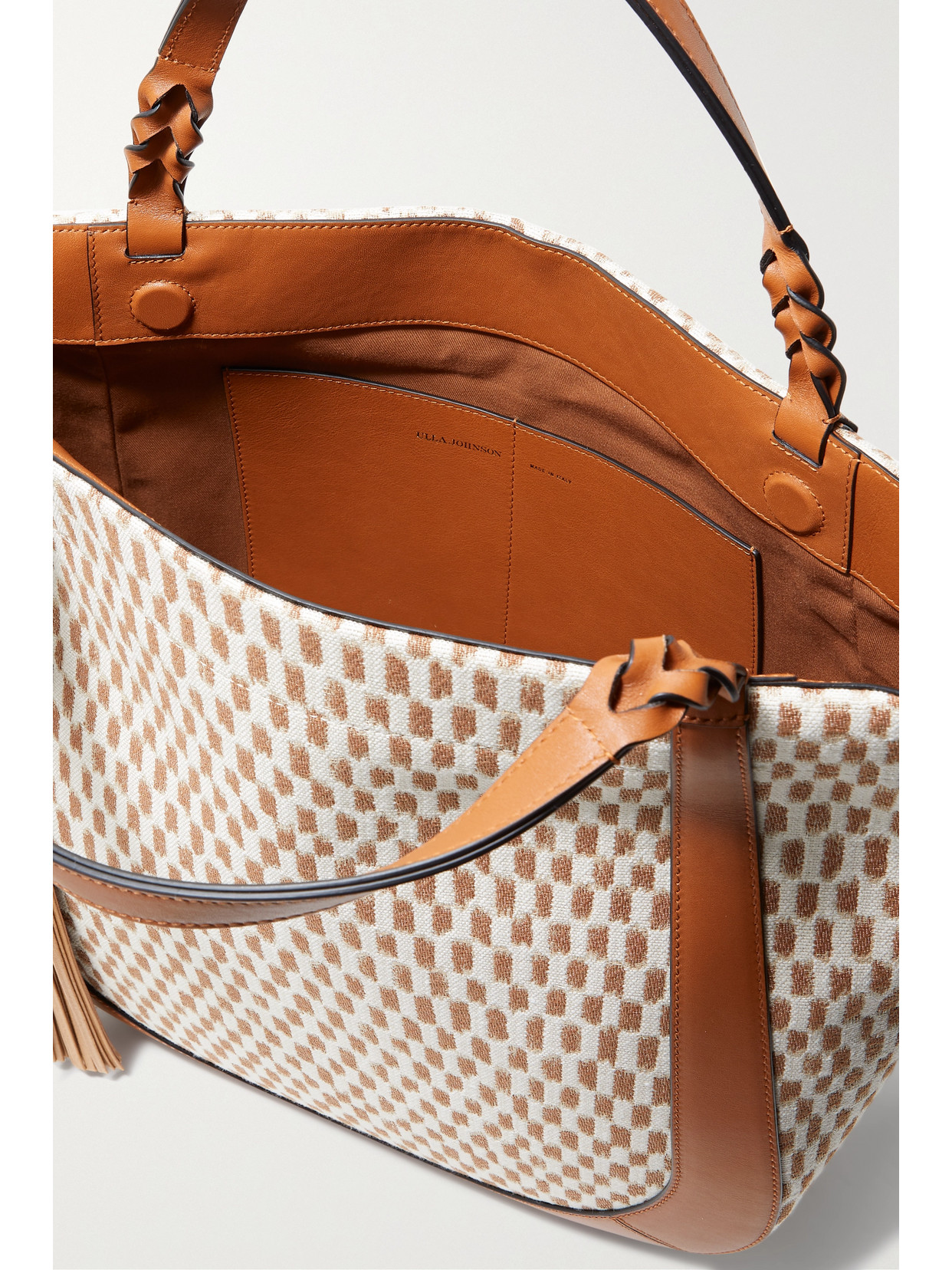 ULLA JOHNSON ALBERS LEATHER-TRIMMED COTTON-JACQUARD TOTE