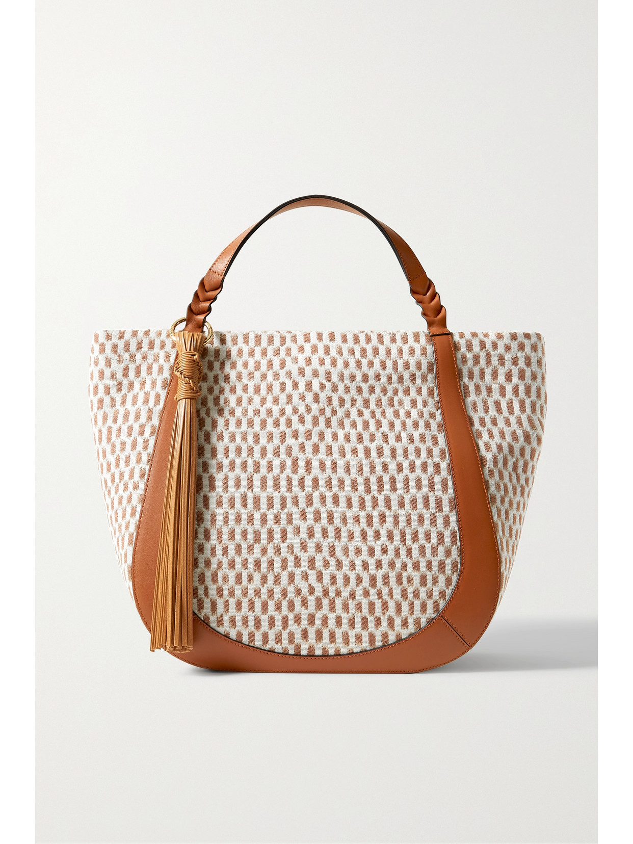 ULLA JOHNSON ALBERS LEATHER-TRIMMED COTTON-JACQUARD TOTE