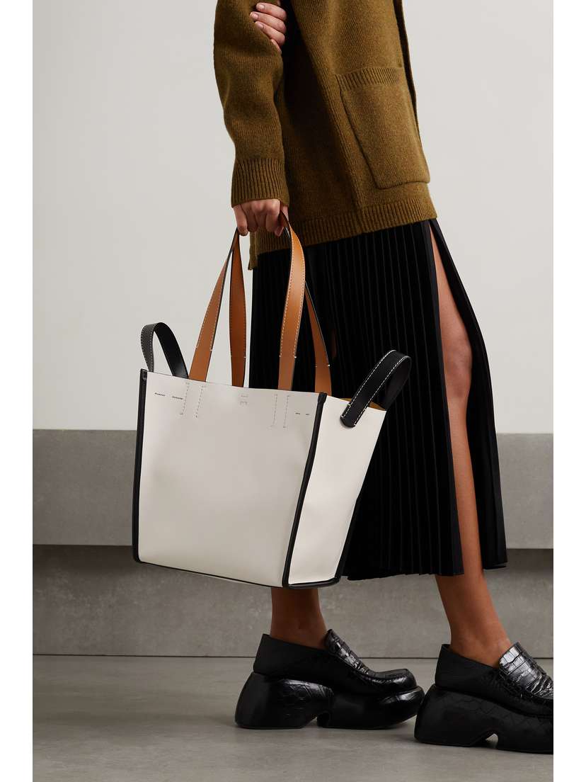 Proenza Schouler White Label Mercer Large Color-block Leather Tote - back view in White