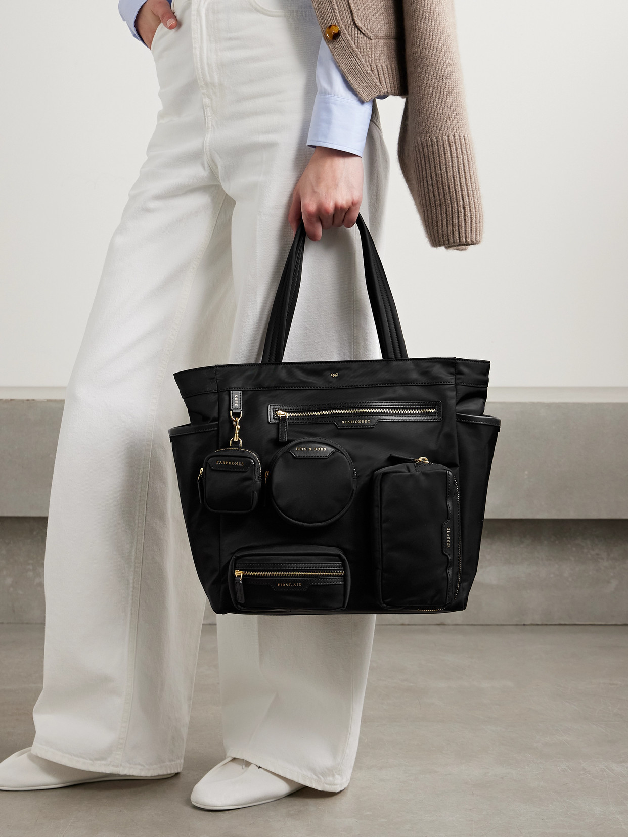 Shop Anya Hindmarch Commuter Leather-trimmed Econyl Tote In Black