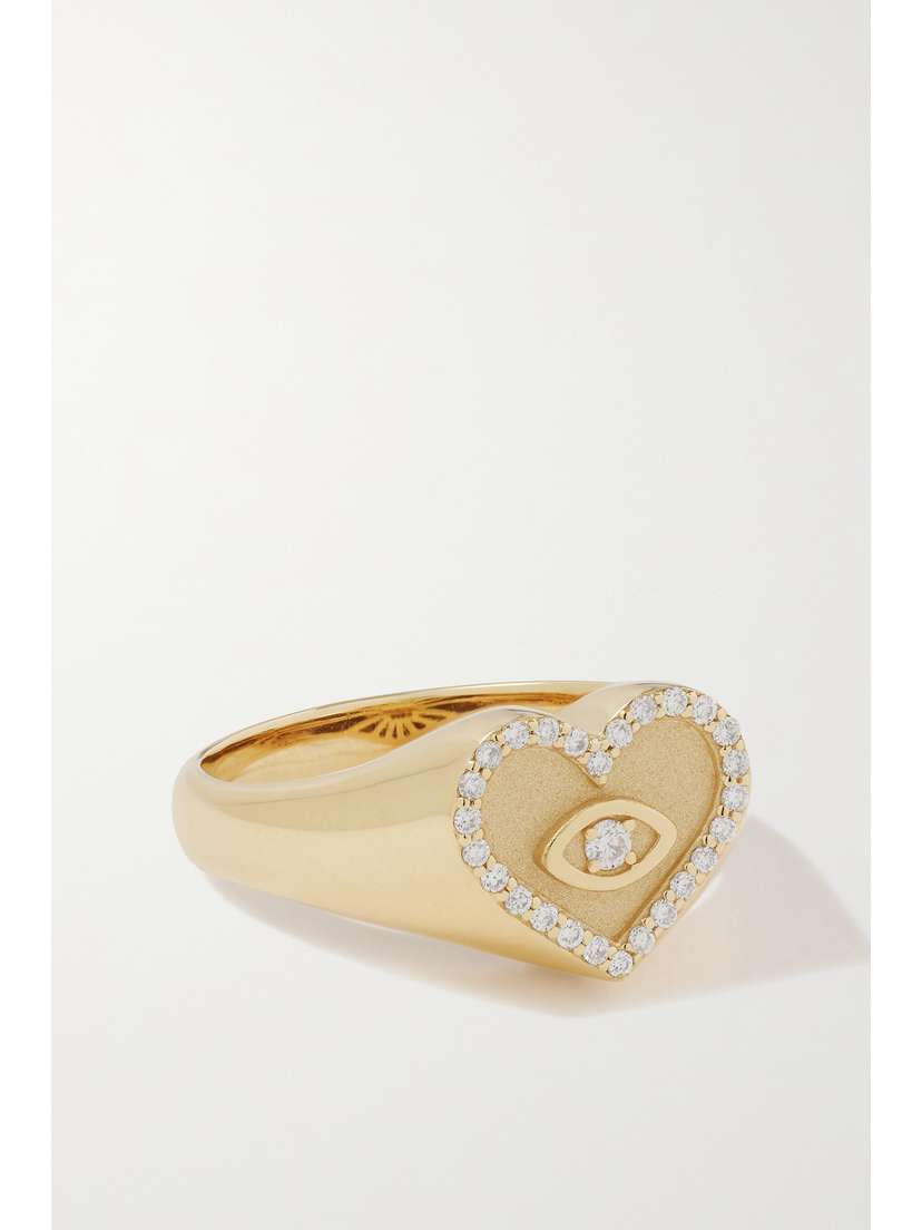 Sydney Evan Heart Marquis Eye 14-karat Gold Diamond Signet Ring