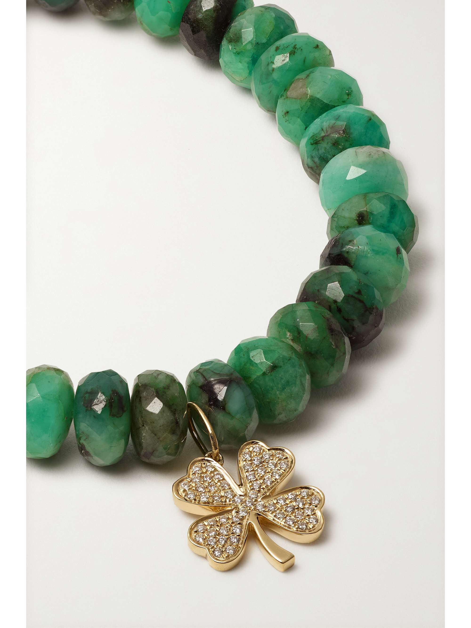 SYDNEY EVAN Clover 14-karat gold, emerald and diamond bracelet