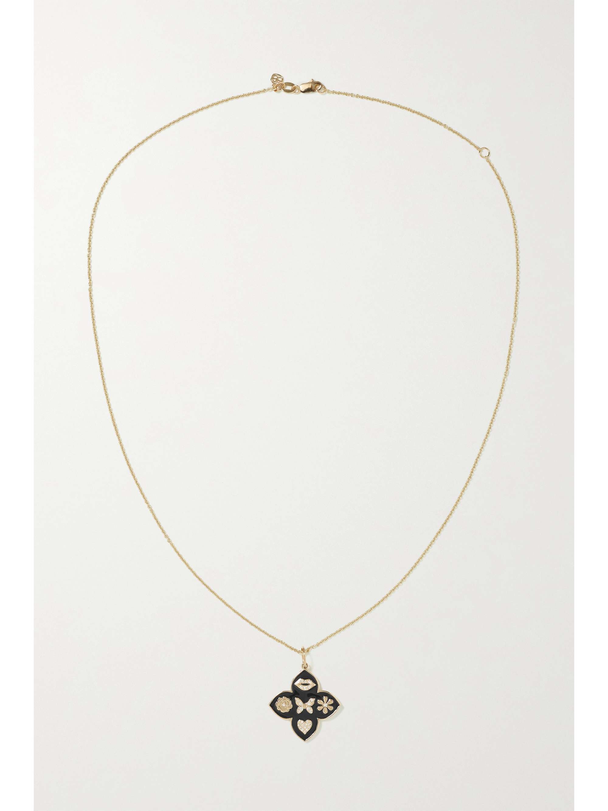 SYDNEY EVAN Love Tableau 14-karat gold, enamel and diamond necklace