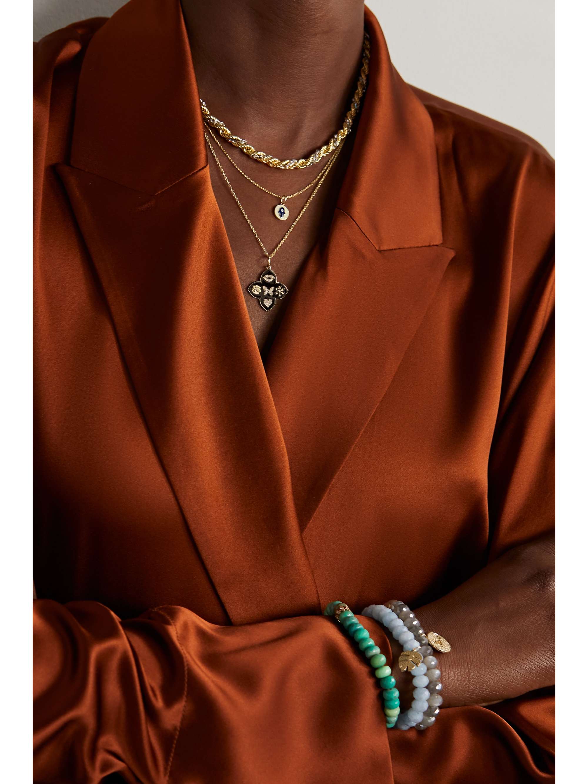 SYDNEY EVAN Love Tableau 14-karat gold, enamel and diamond necklace