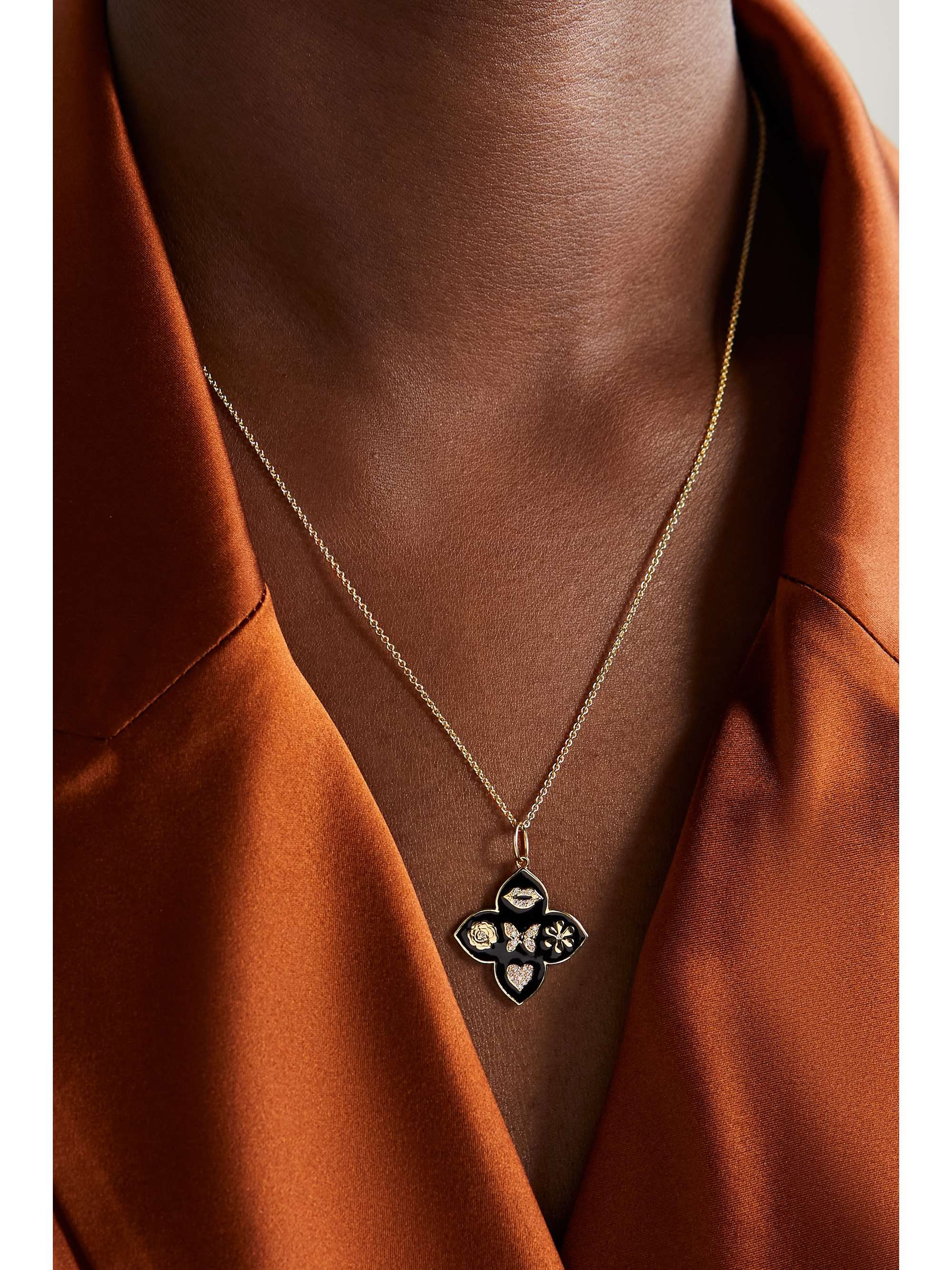 SYDNEY EVAN Love Tableau 14-karat gold, enamel and diamond necklace