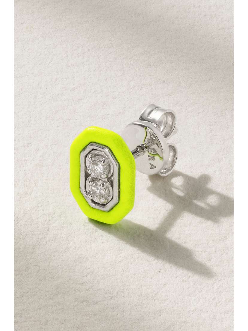 EÉRA 18-karat White Gold, Enamel And Diamond Single Earring