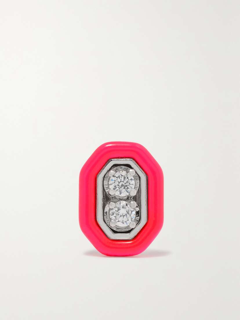 EÉRA 18-karat White Gold, Enamel And Diamond Single Earring