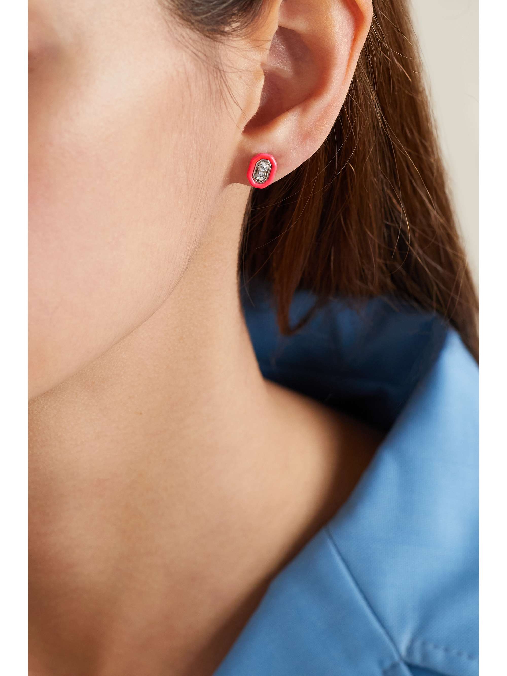 EÉRA 18-karat white gold, enamel and diamond single earring