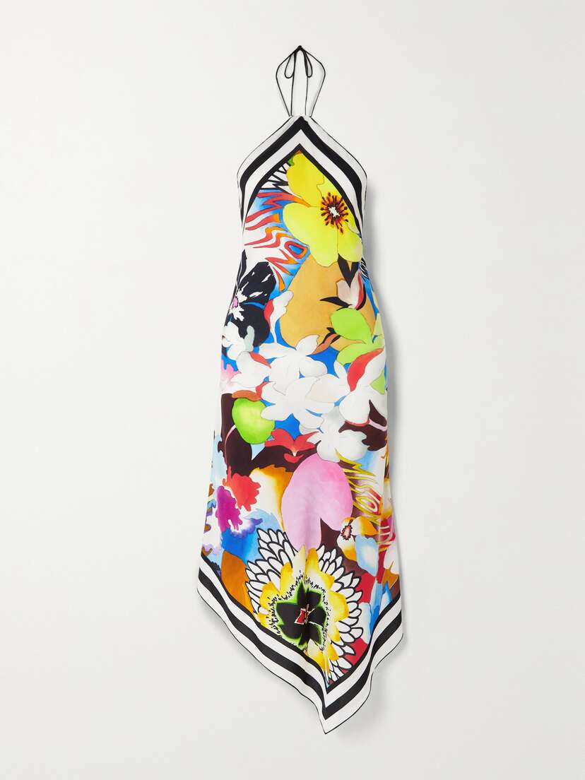 Missoni Asymmetric Printed Twill Halterneck Dress