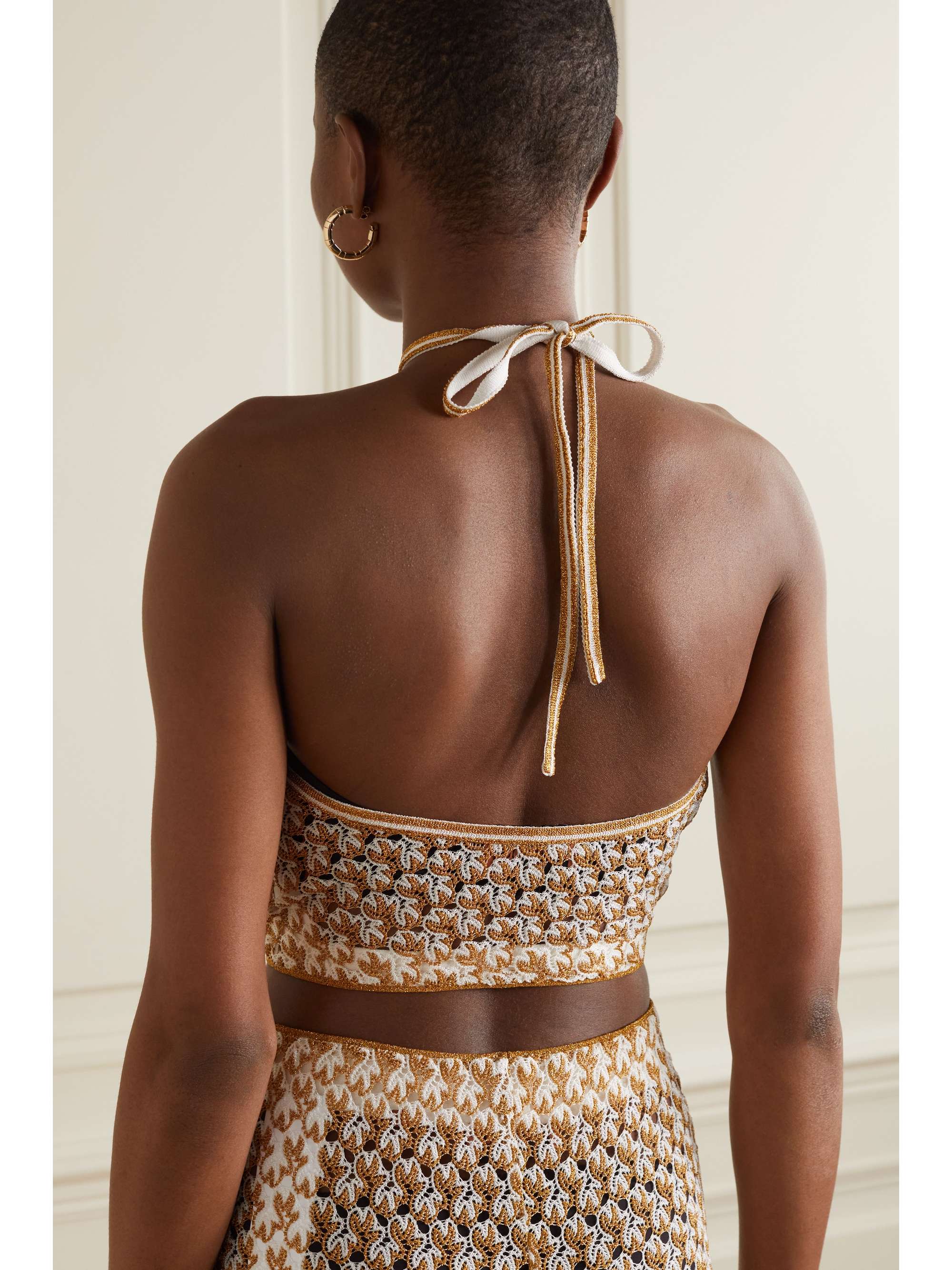 MISSONI Mare striped metallic crochet-knit halterneck top