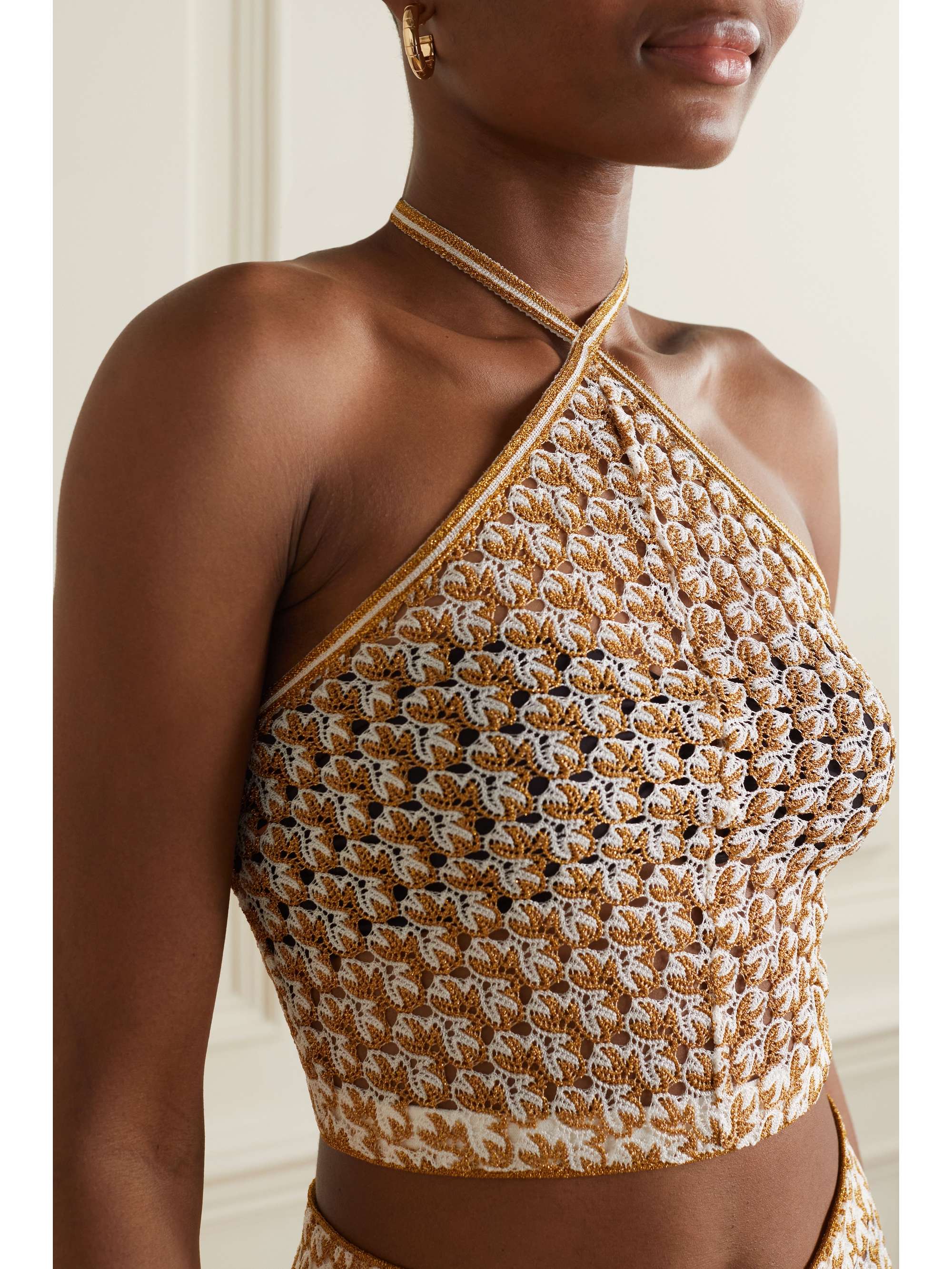 MISSONI Mare striped metallic crochet-knit halterneck top