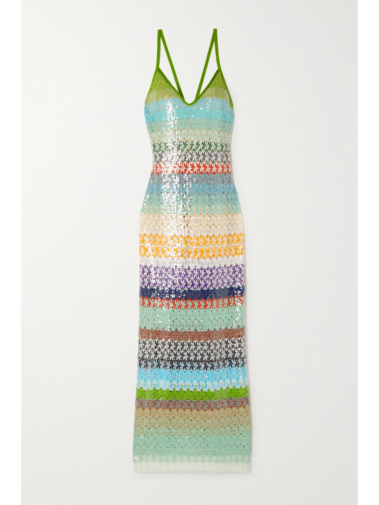 MISSONI MARE OPEN-BACK SEQUINED METALLIC CROCHET-KNIT MAXI DRESS
