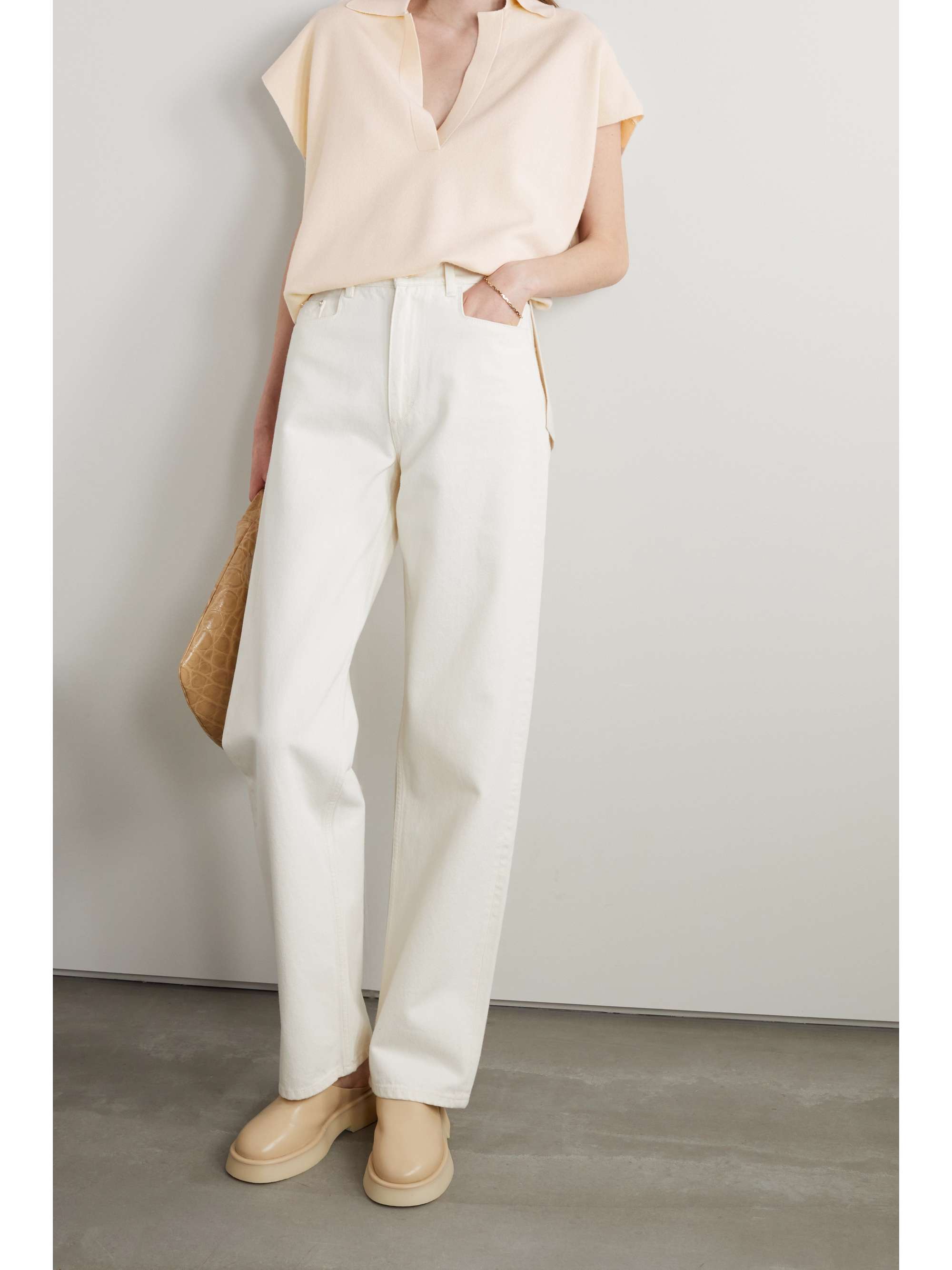 Cream Cotton and cashmere-blend polo 