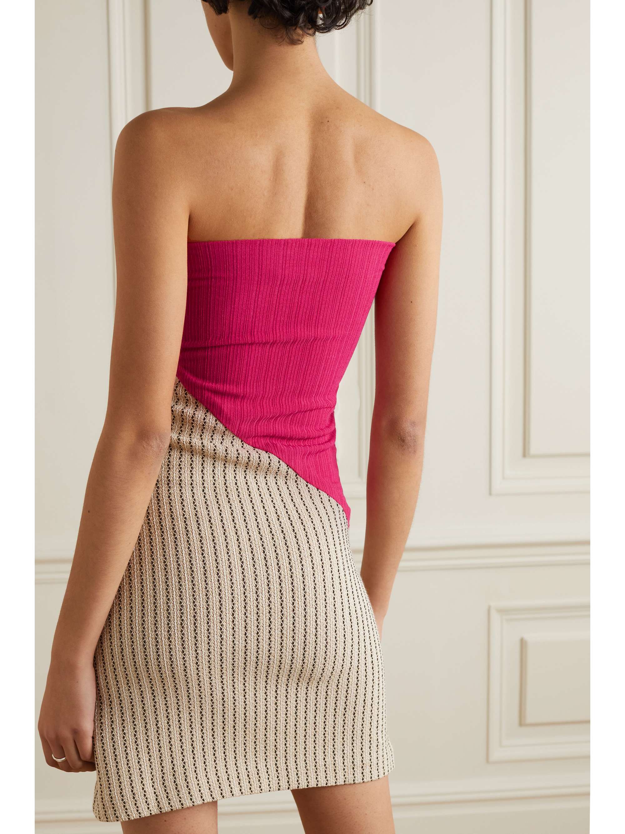 AAIZÉL Strapless paneled ribbed and crochet-knit mini dress
