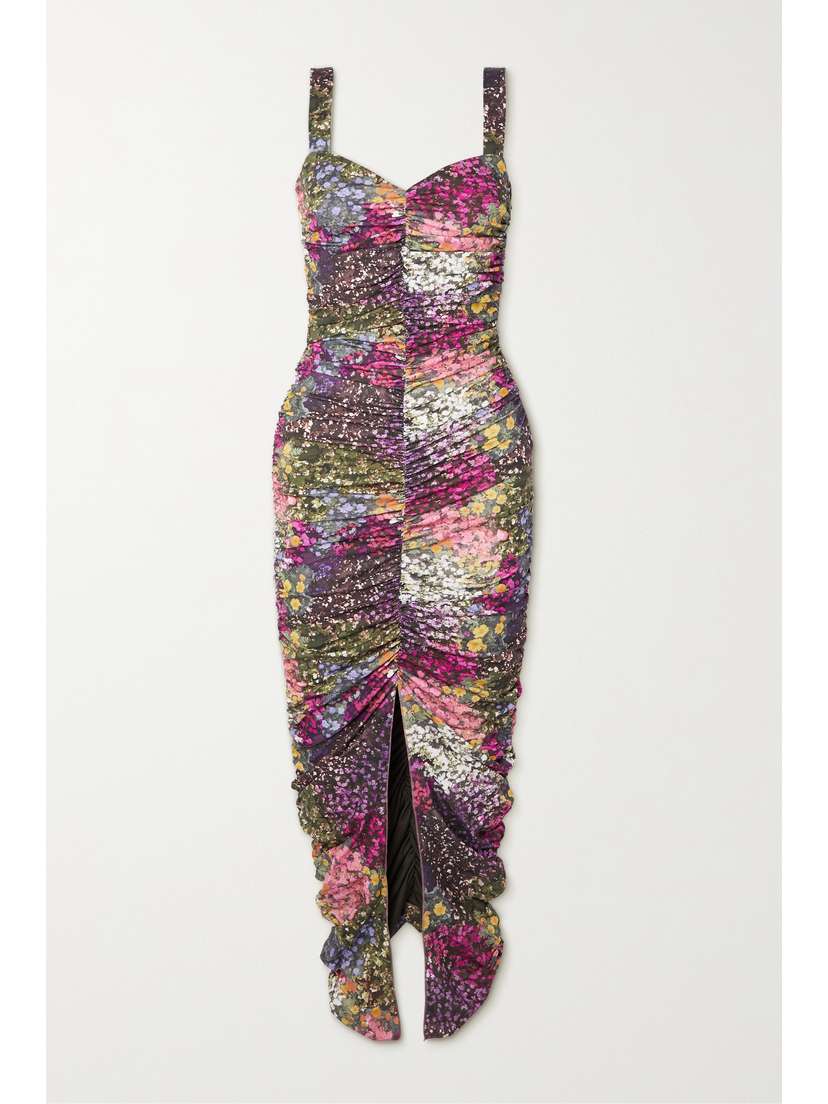 Rotate Birger Christensen Dorthe Ruched Floral-print Stretch-jersey Midi Dress