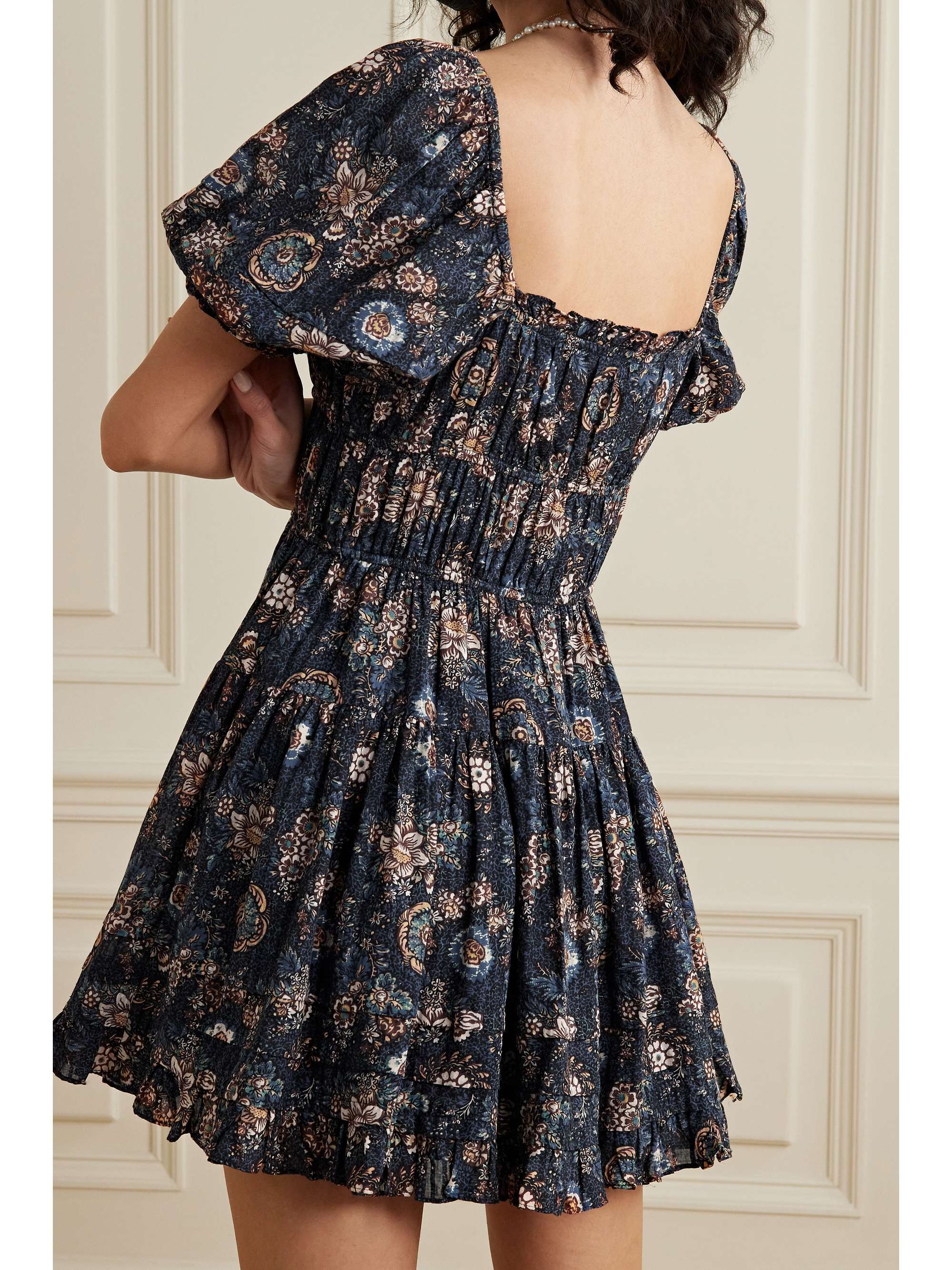 ULLA JOHNSON Juniper gathered floral-print cotton-blend voile mini dress
