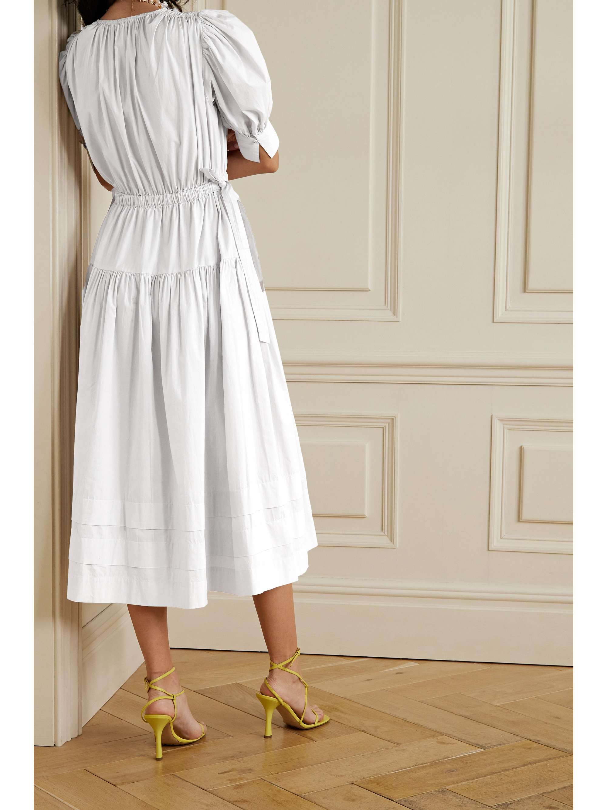 ULLA JOHNSON Imani gathered washed cotton-poplin midi dress