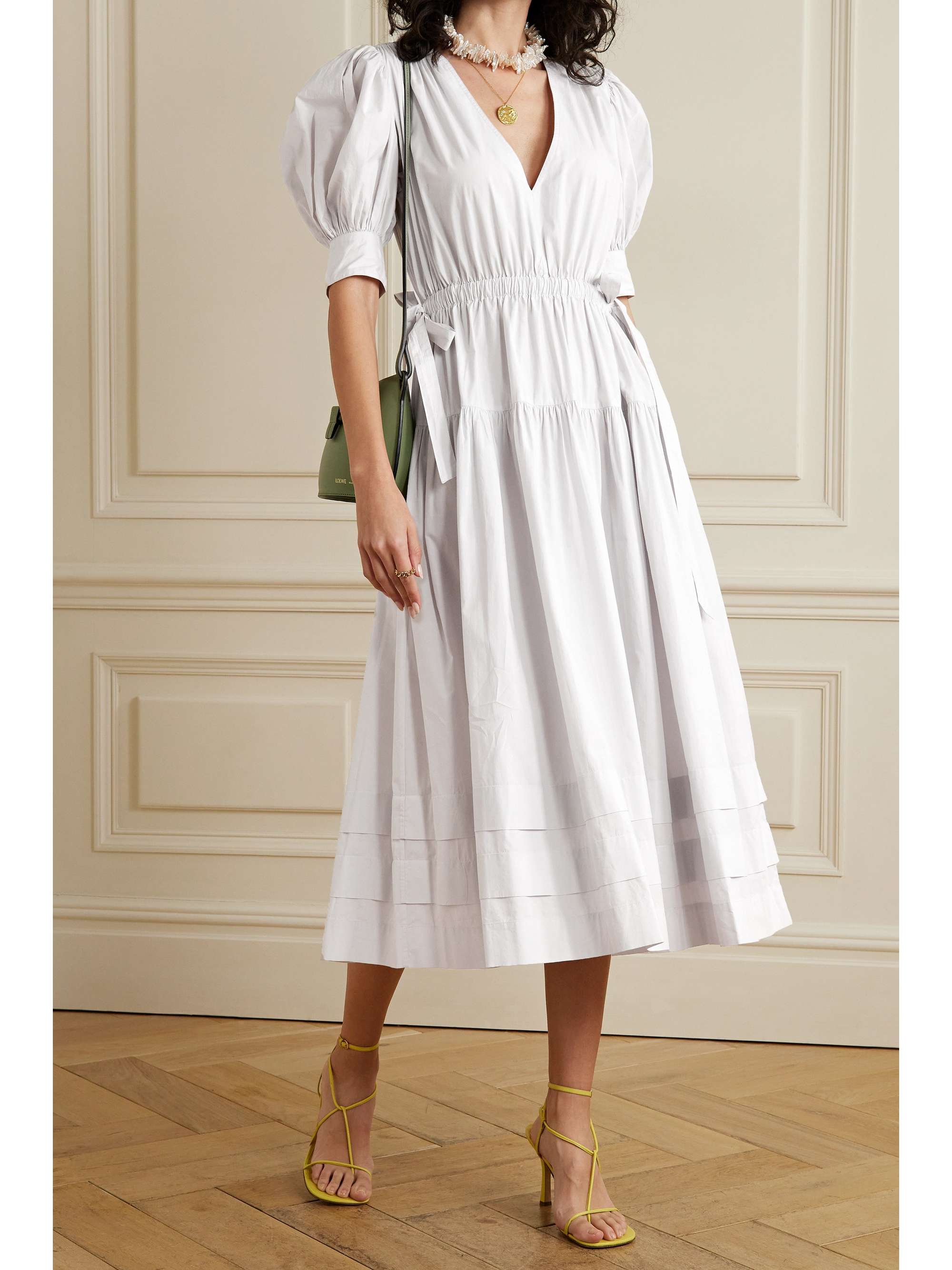 ULLA JOHNSON Imani gathered washed cotton-poplin midi dress